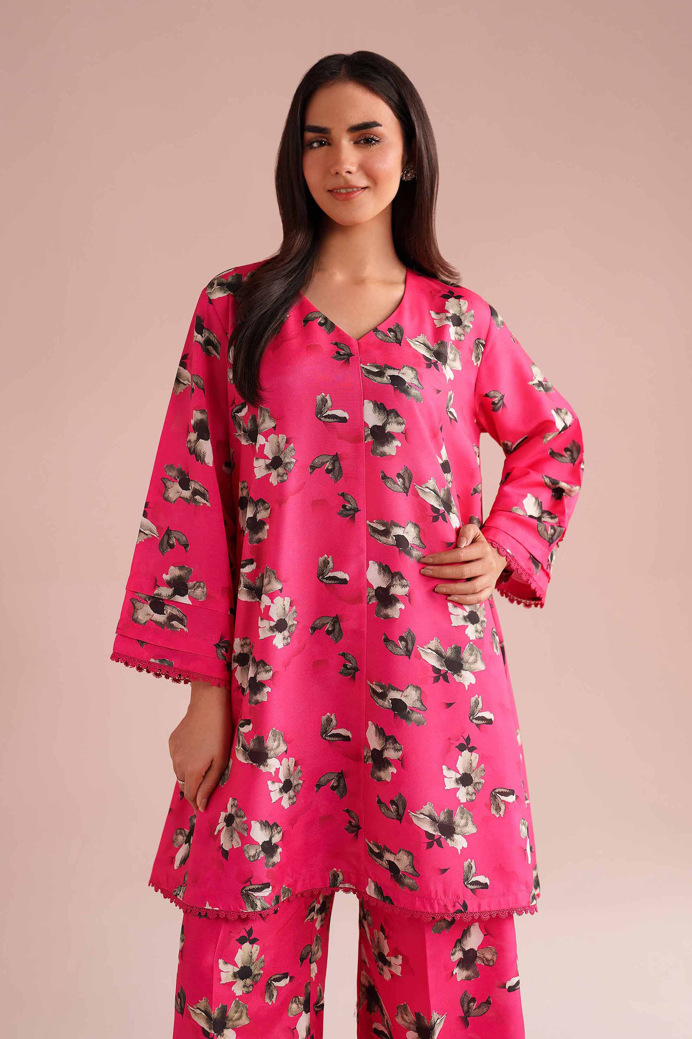 2 Piece - Printed Suit - PS26-75 Pink Lawn 2PC Printed