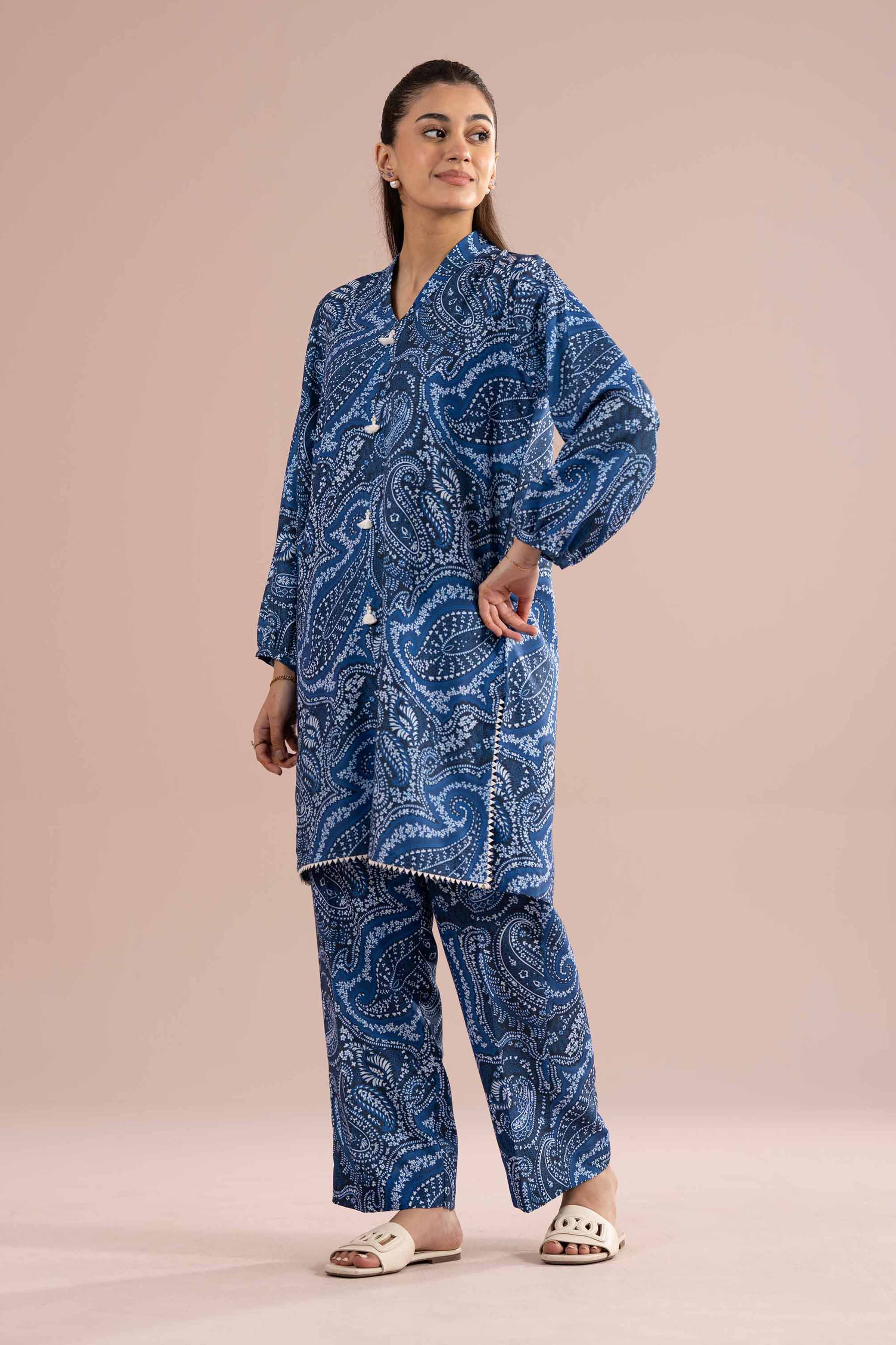 2 Piece - Printed Suit - PS26-78 Blue Lawn 2PC Printed READY TO WEAR