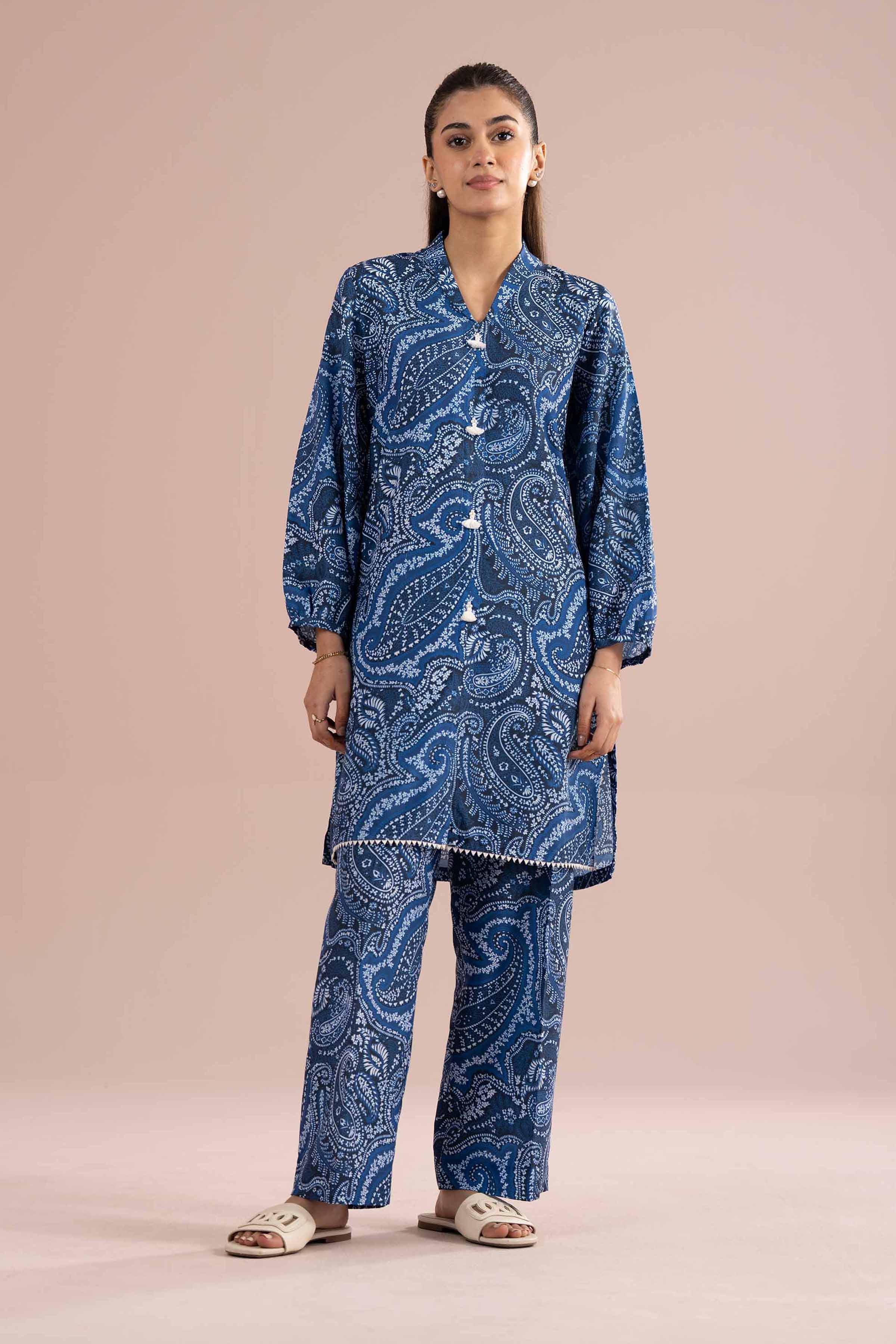 2 Piece - Printed Suit - PS26-78 Blue Lawn 2PC Printed READY TO WEAR
