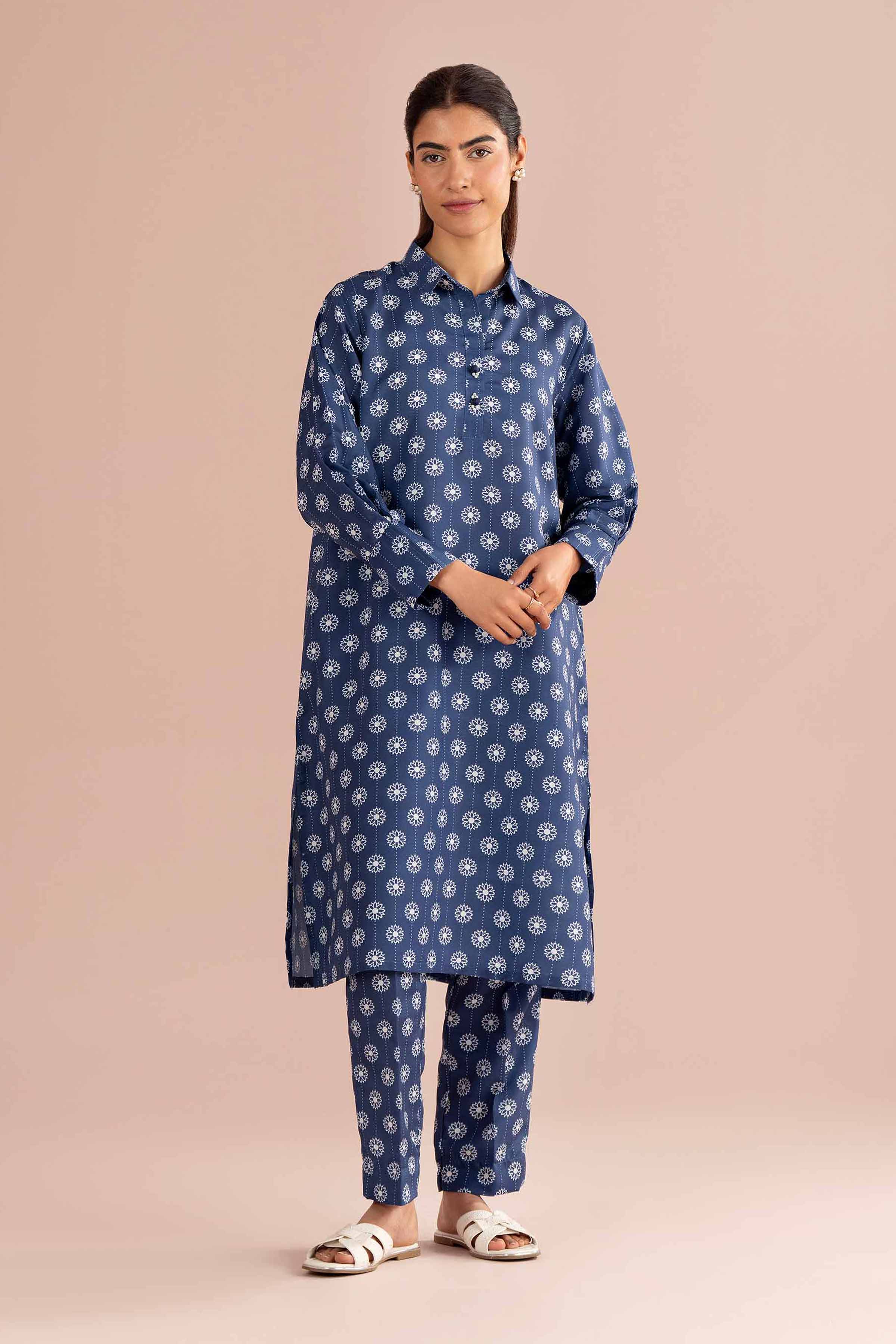 2 Piece - Printed Suit - PS26-82 Blue Lawn 2PC Printed READY TO WEAR