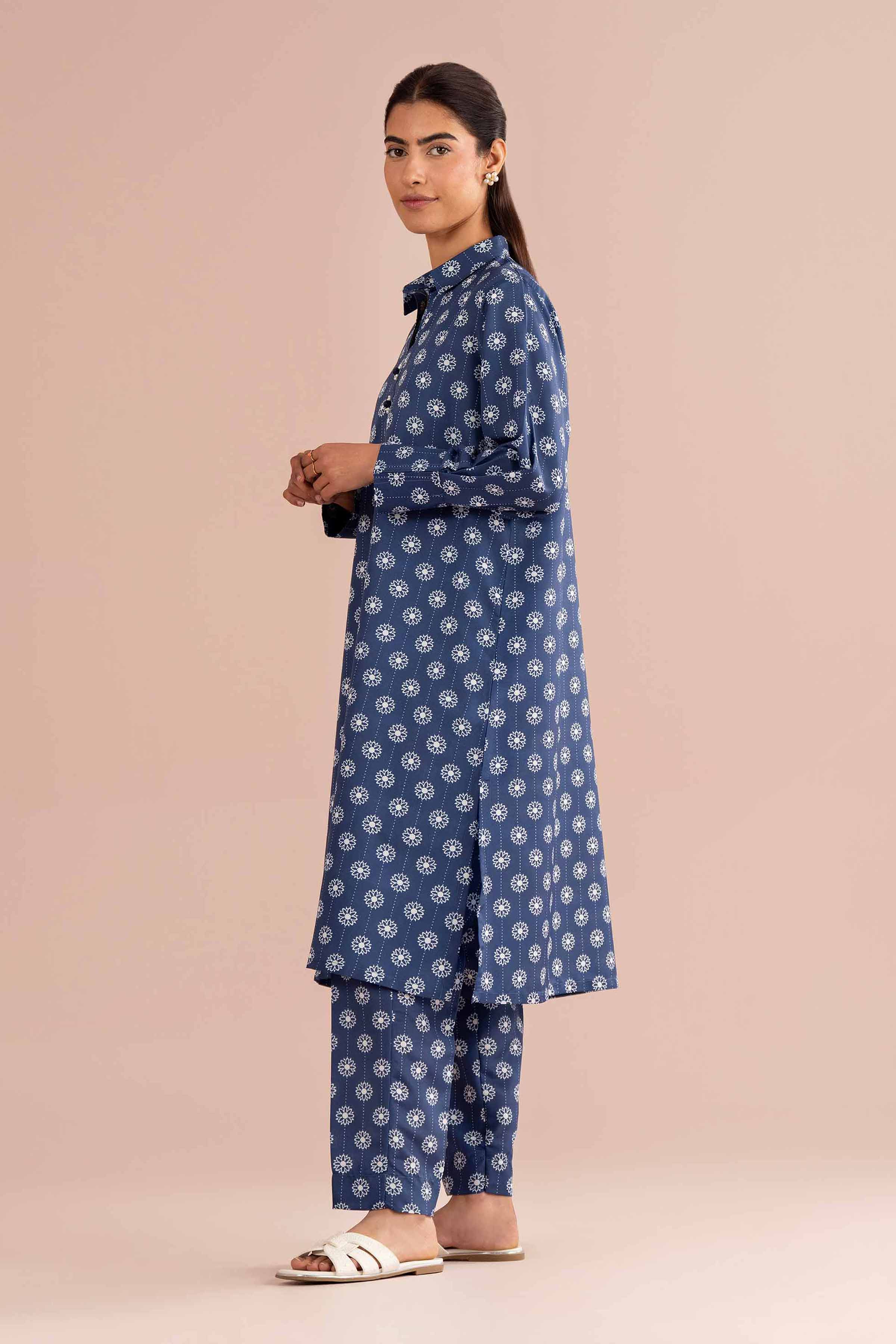 2 Piece - Printed Suit - PS26-82 Blue Lawn 2PC Printed READY TO WEAR