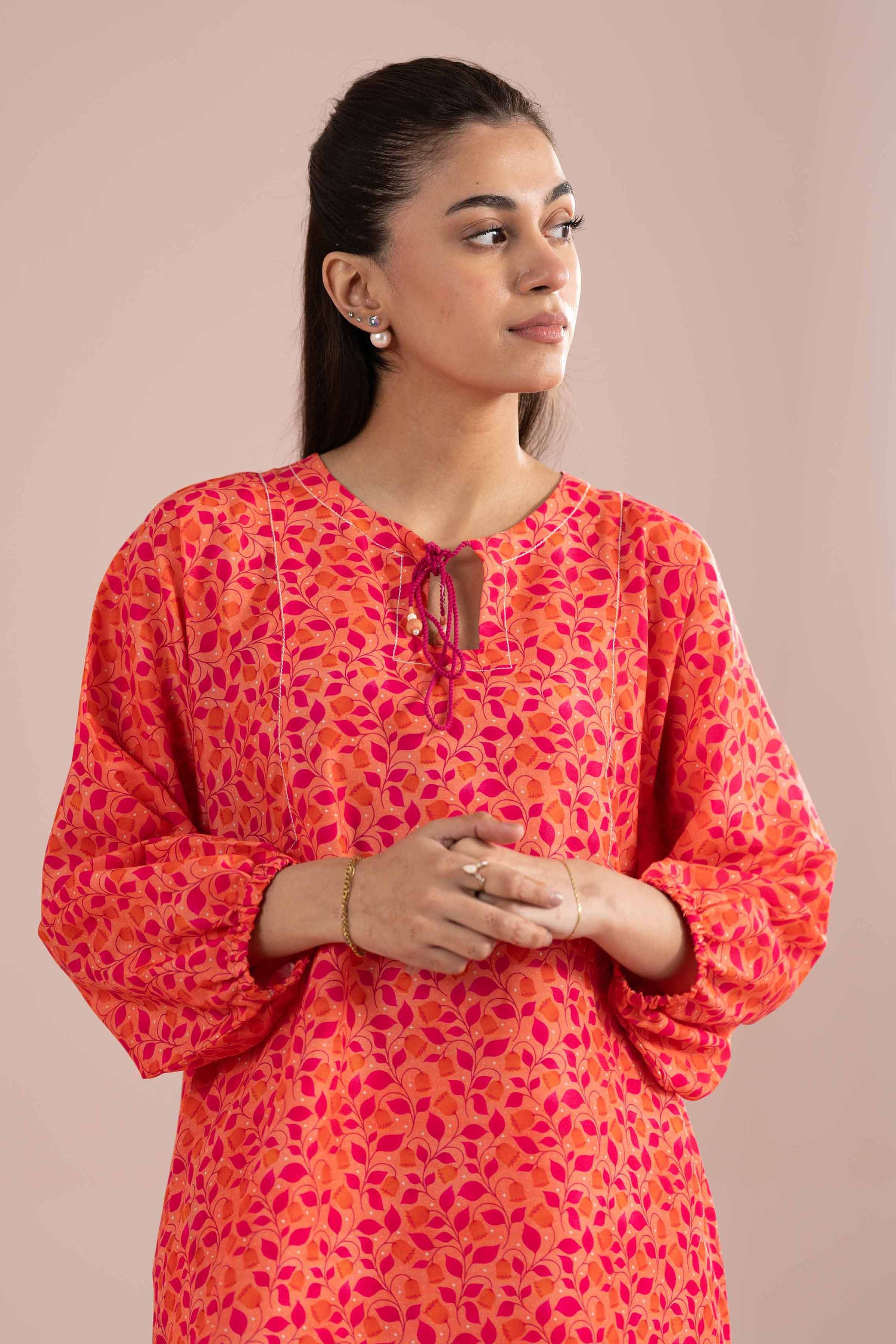 2 Piece - Printed Suit - PS26-89 Orange Lawn 2PC Printed READY TO WEAR