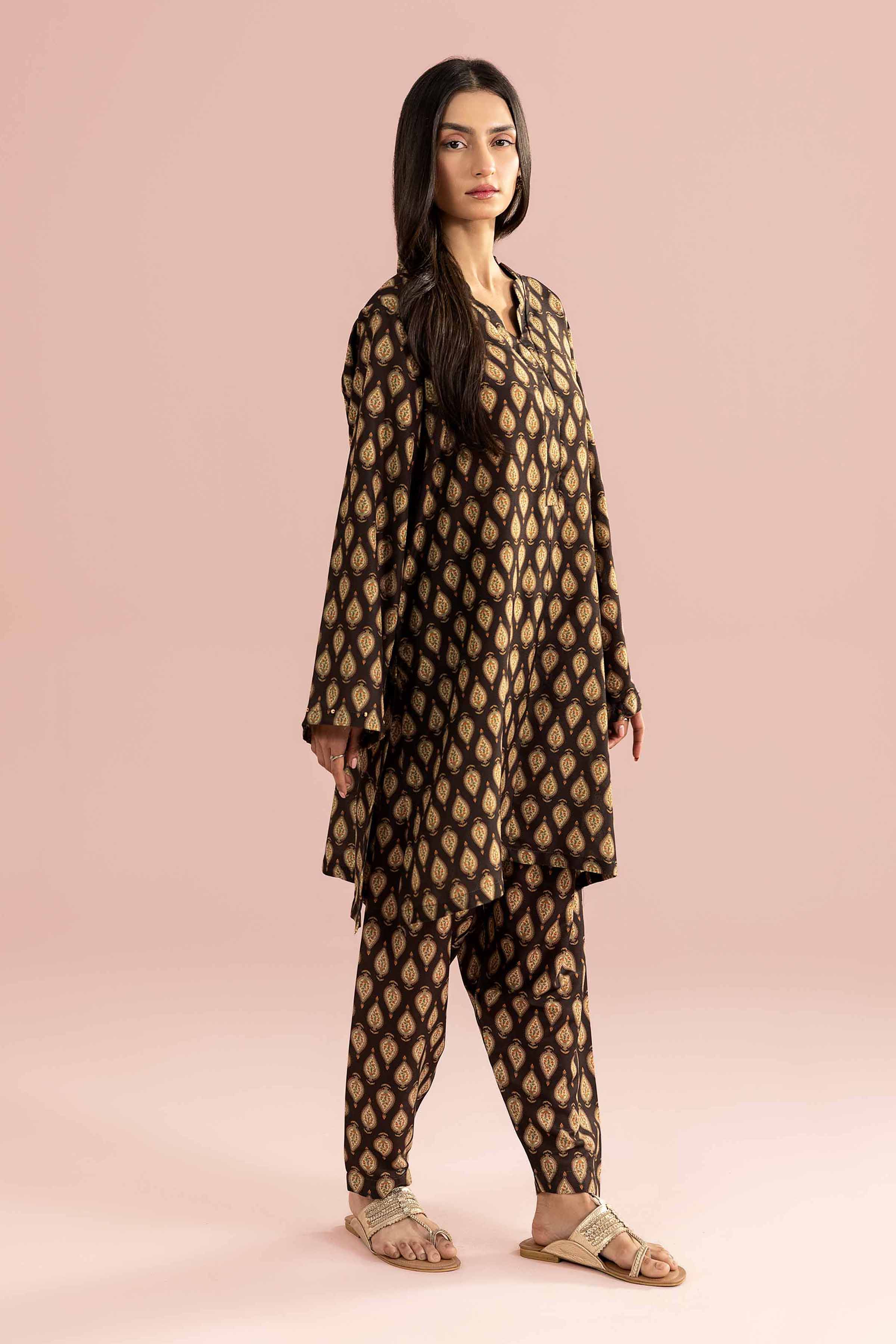 2 Piece - Printed Suit - PS26-94 Brown Lawn 2PC Printed