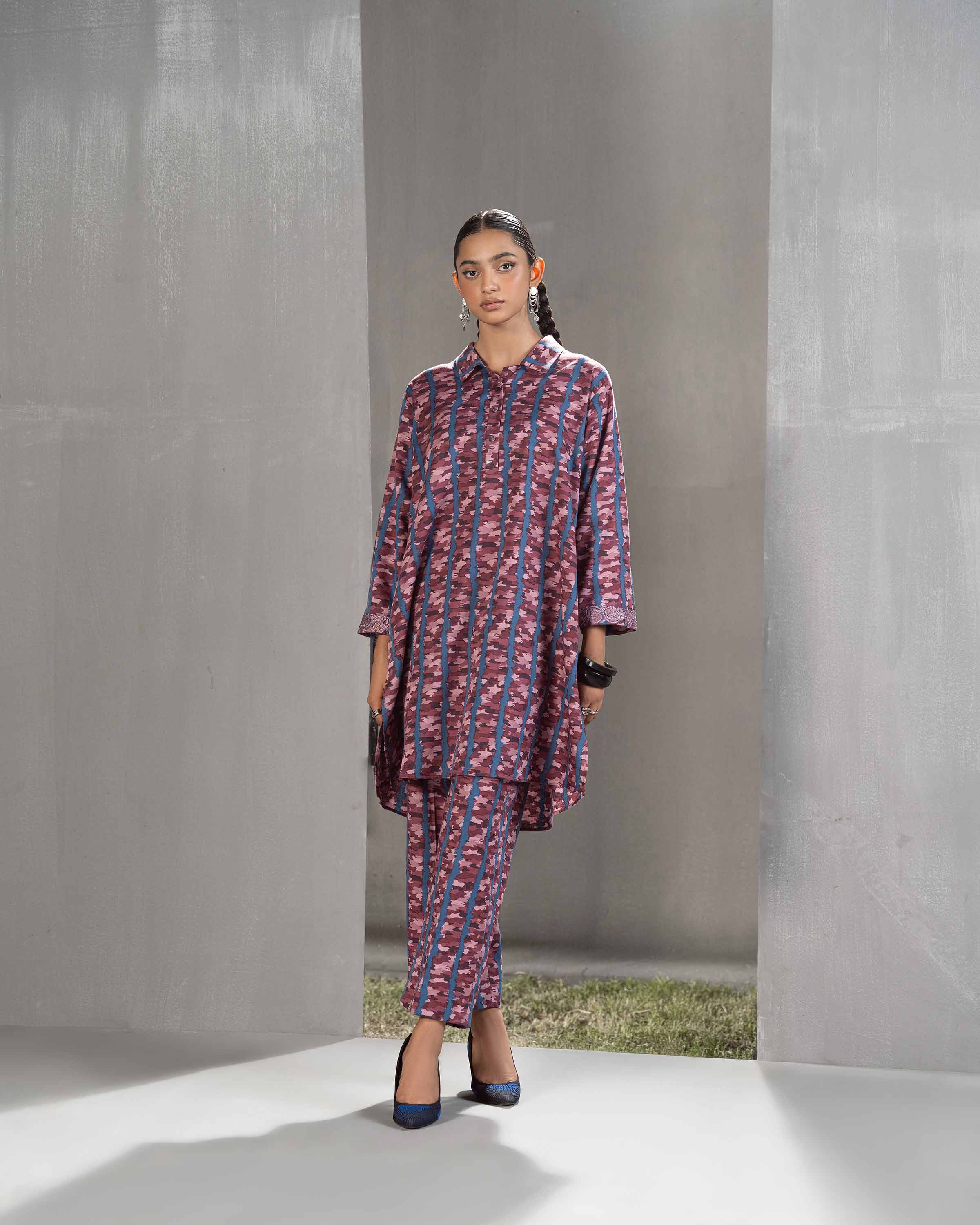 2 Piece - Printed Embroidered Suit - PW23-250