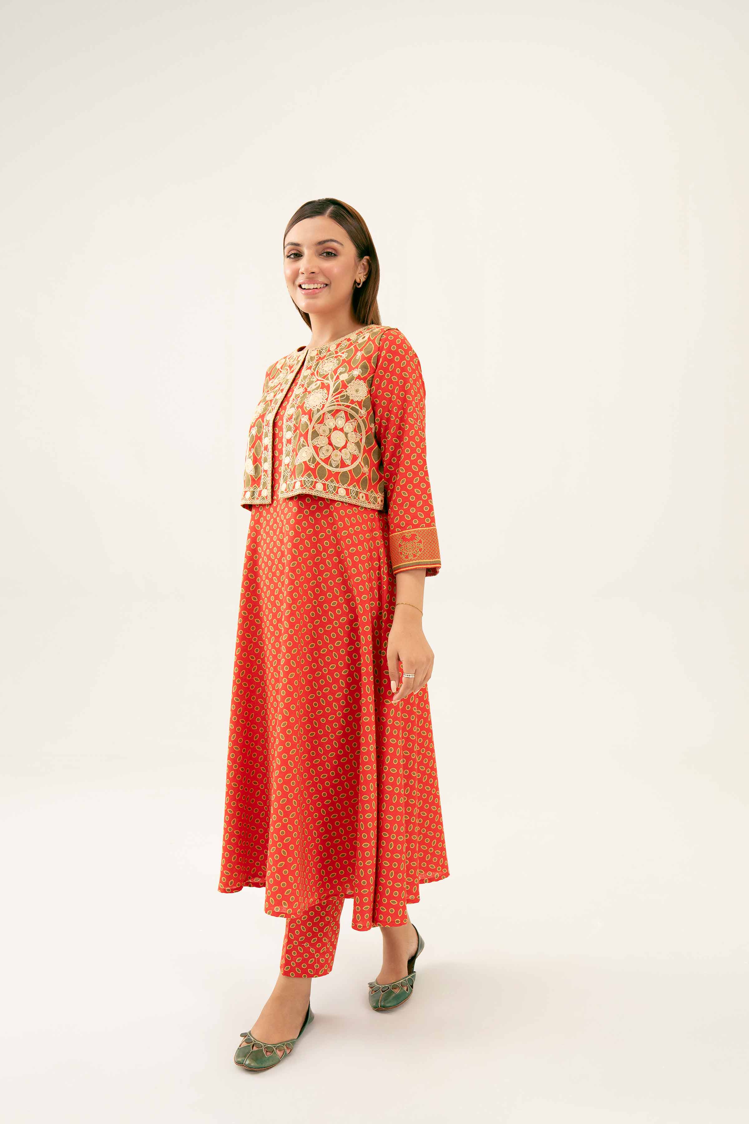 3 Piece - Printed Embroidered Suit - PW24-219