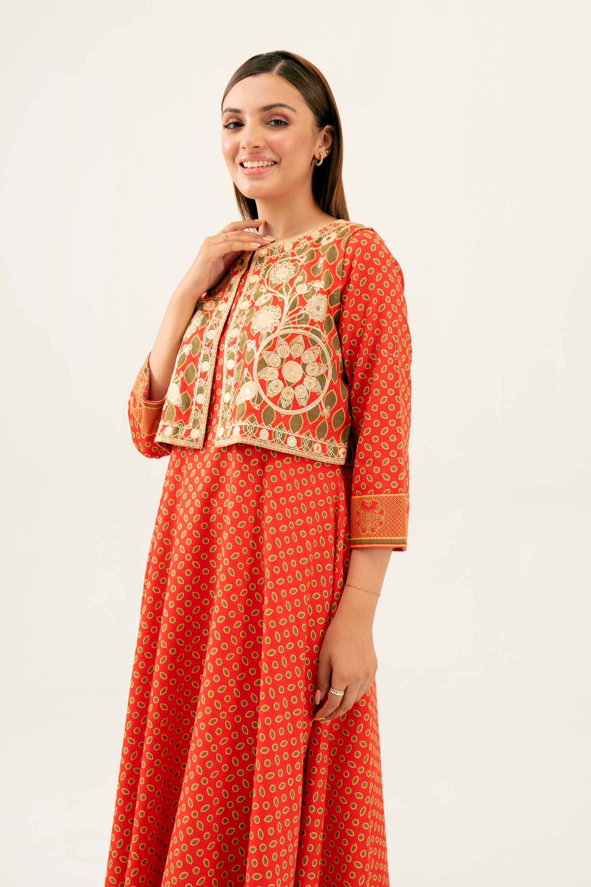 3 Piece - Printed Embroidered Suit - PW24-219