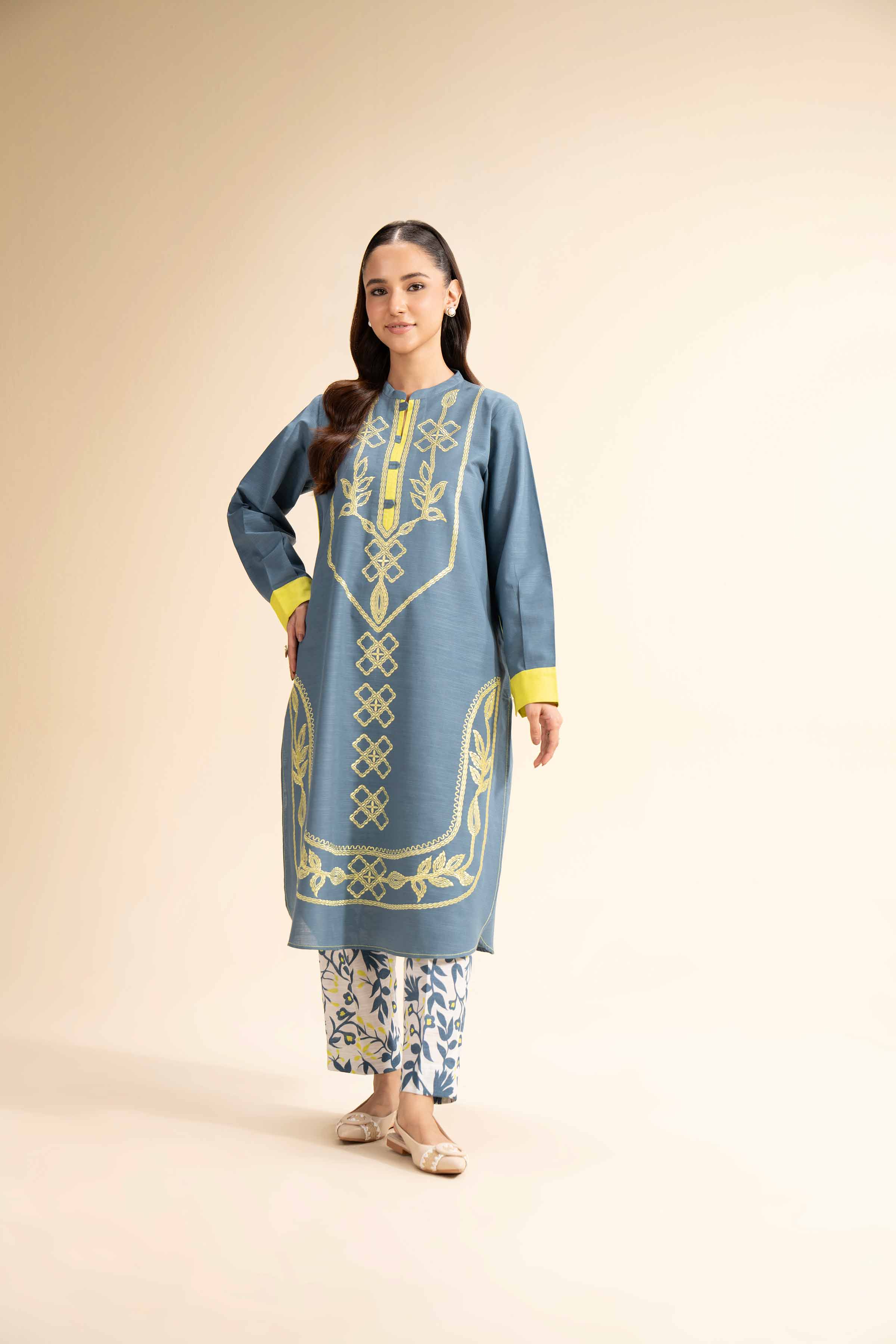 2 Piece - Printed Embroidered Suit - PW24-259