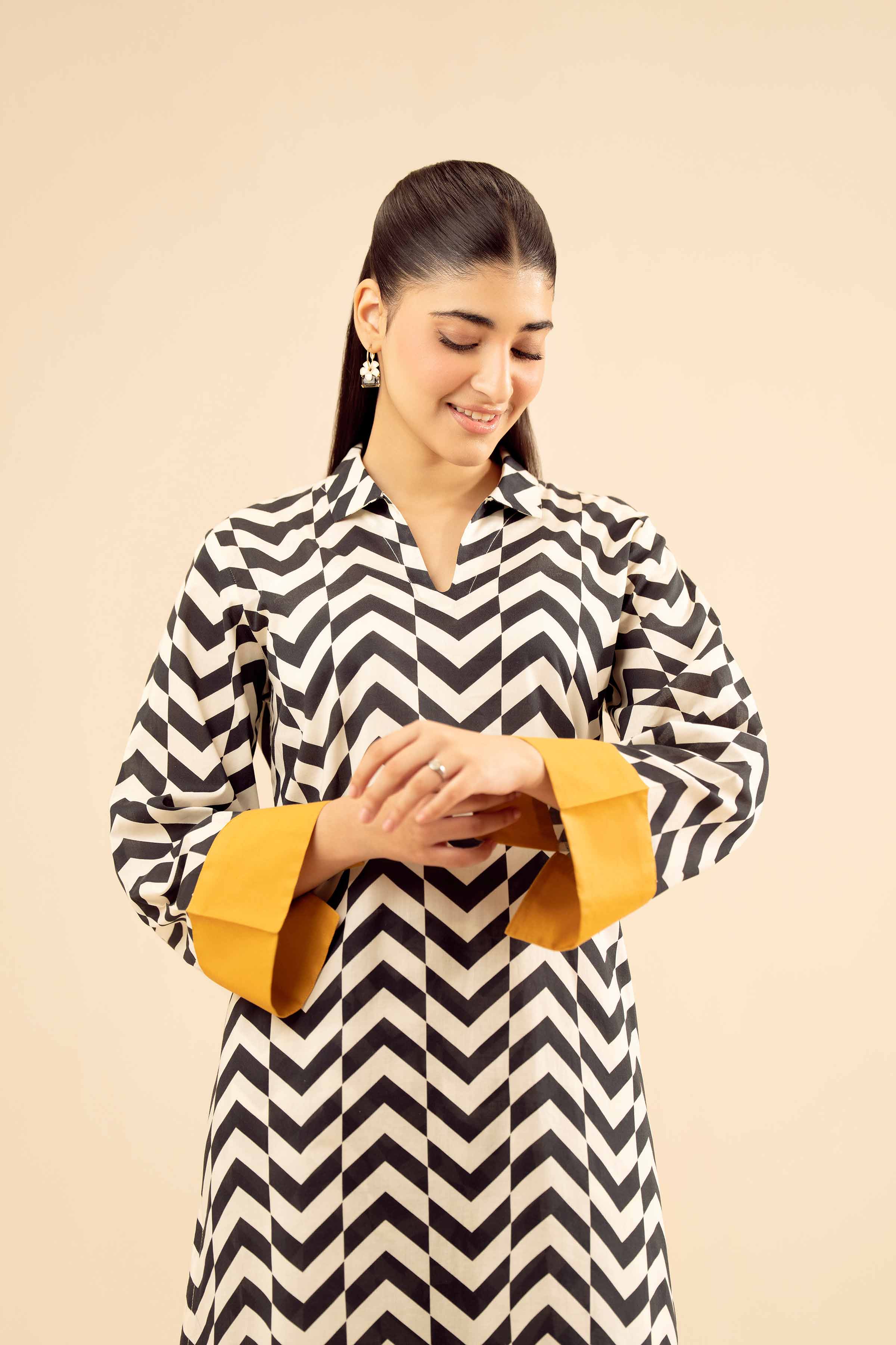 NISHATUAE - White Printed Cambric 2-piece Ready to wear Dress