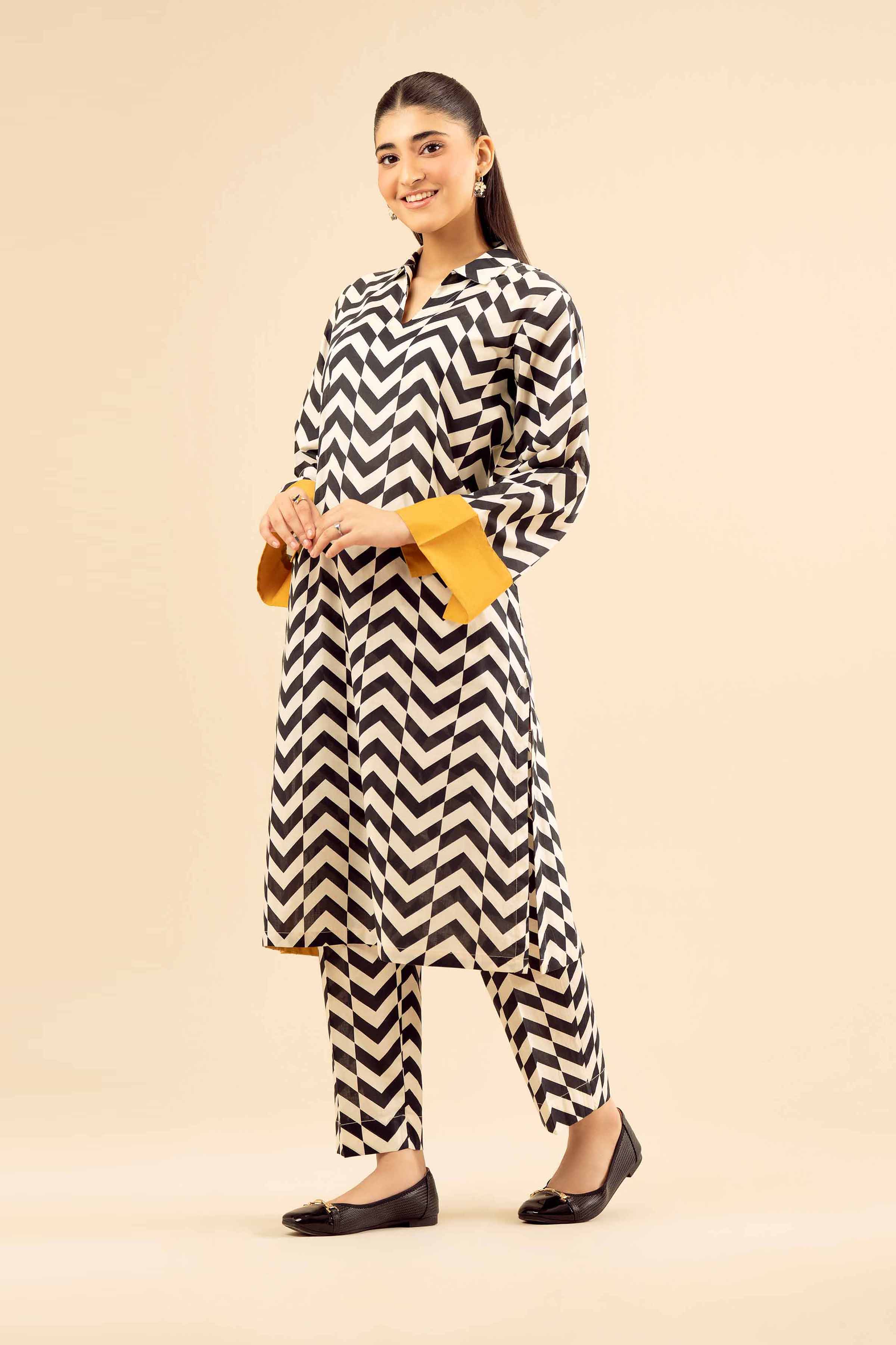 NISHATUAE - White Printed Cambric 2-piece Ready to wear Dress