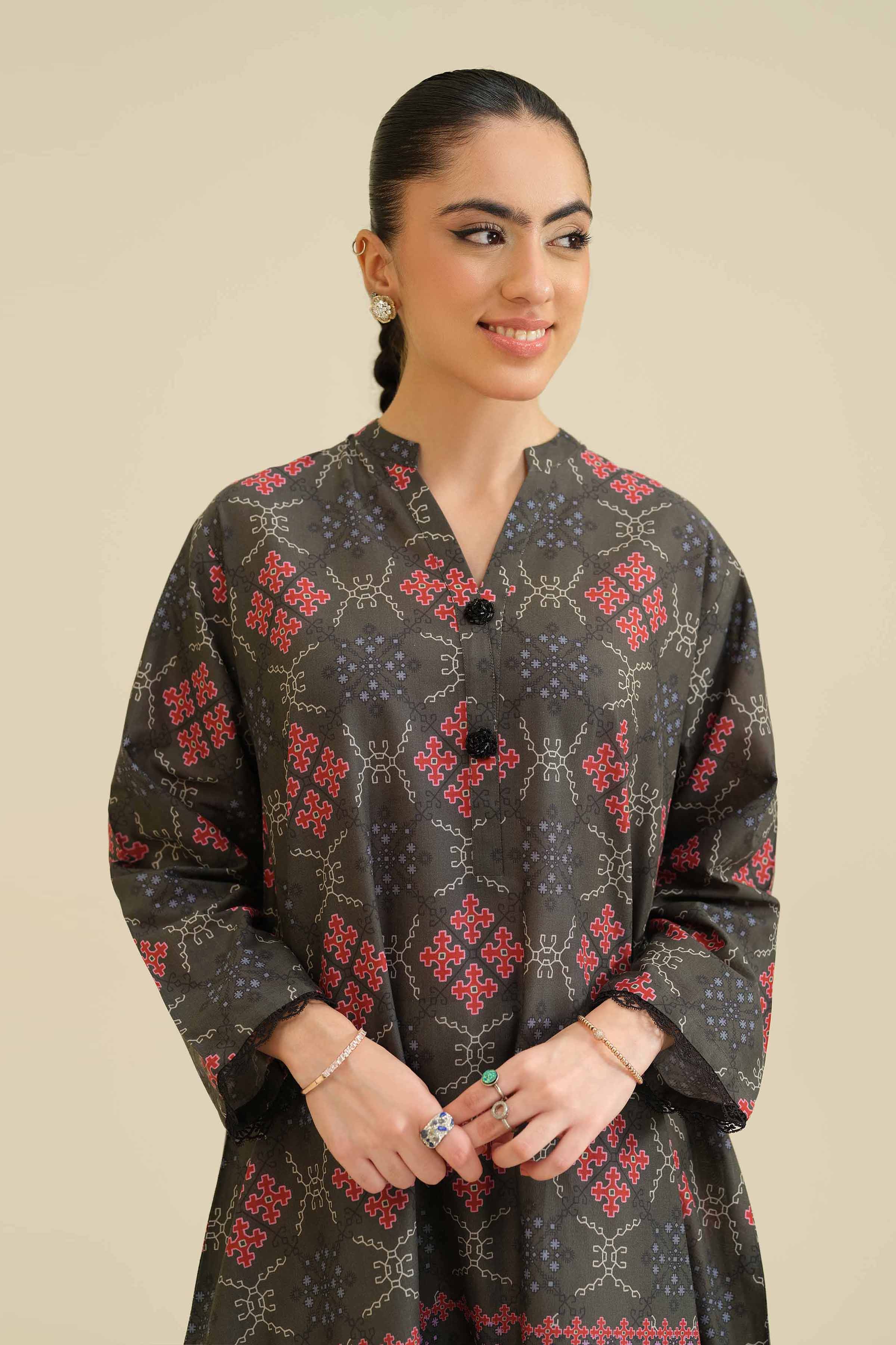 NISHATUAE - Grey Printed Cambric Ready to wear Shirt