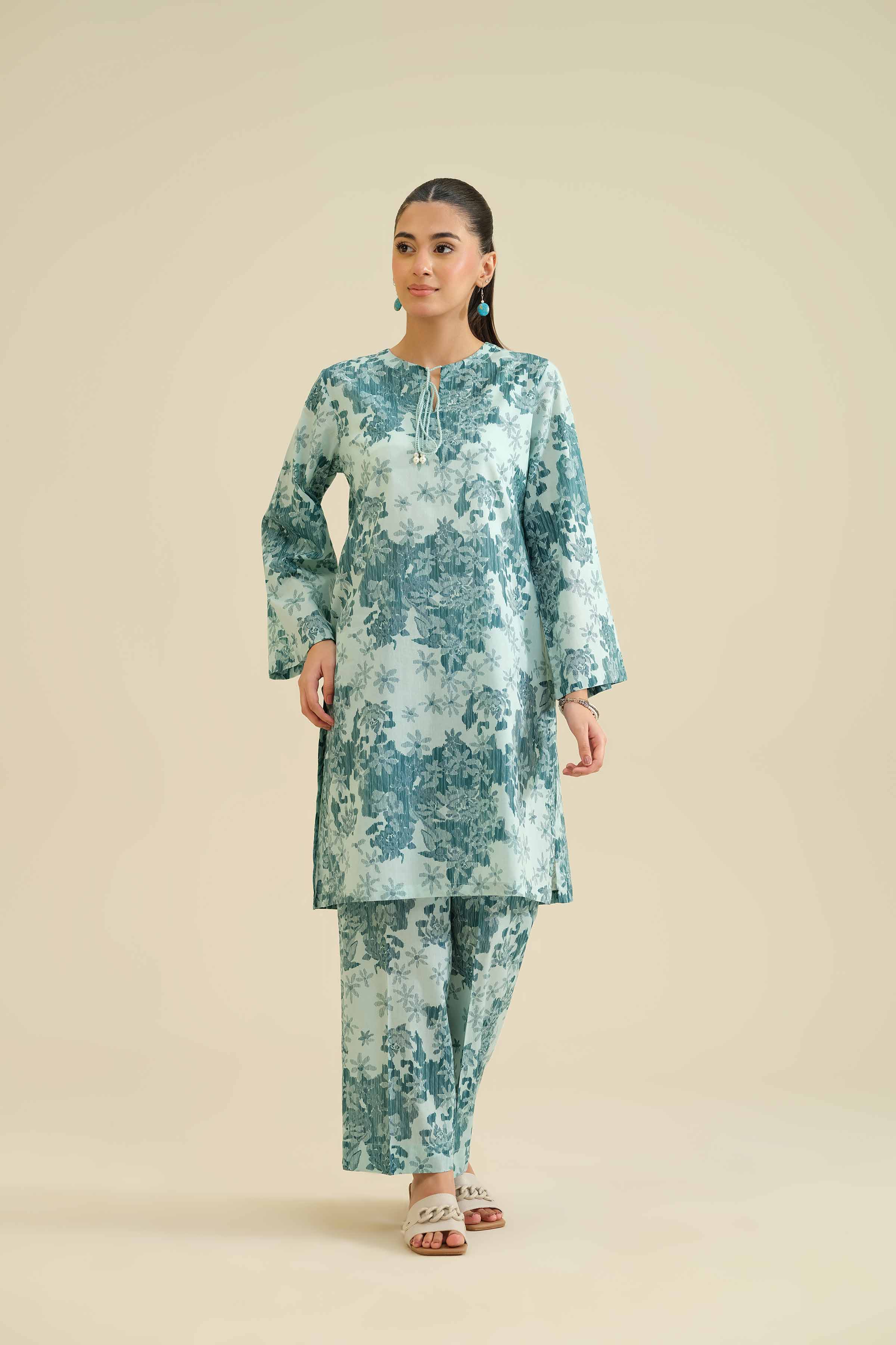 NISHATUAE - Green Printed Cambric 2-piece Ready to wear Dress