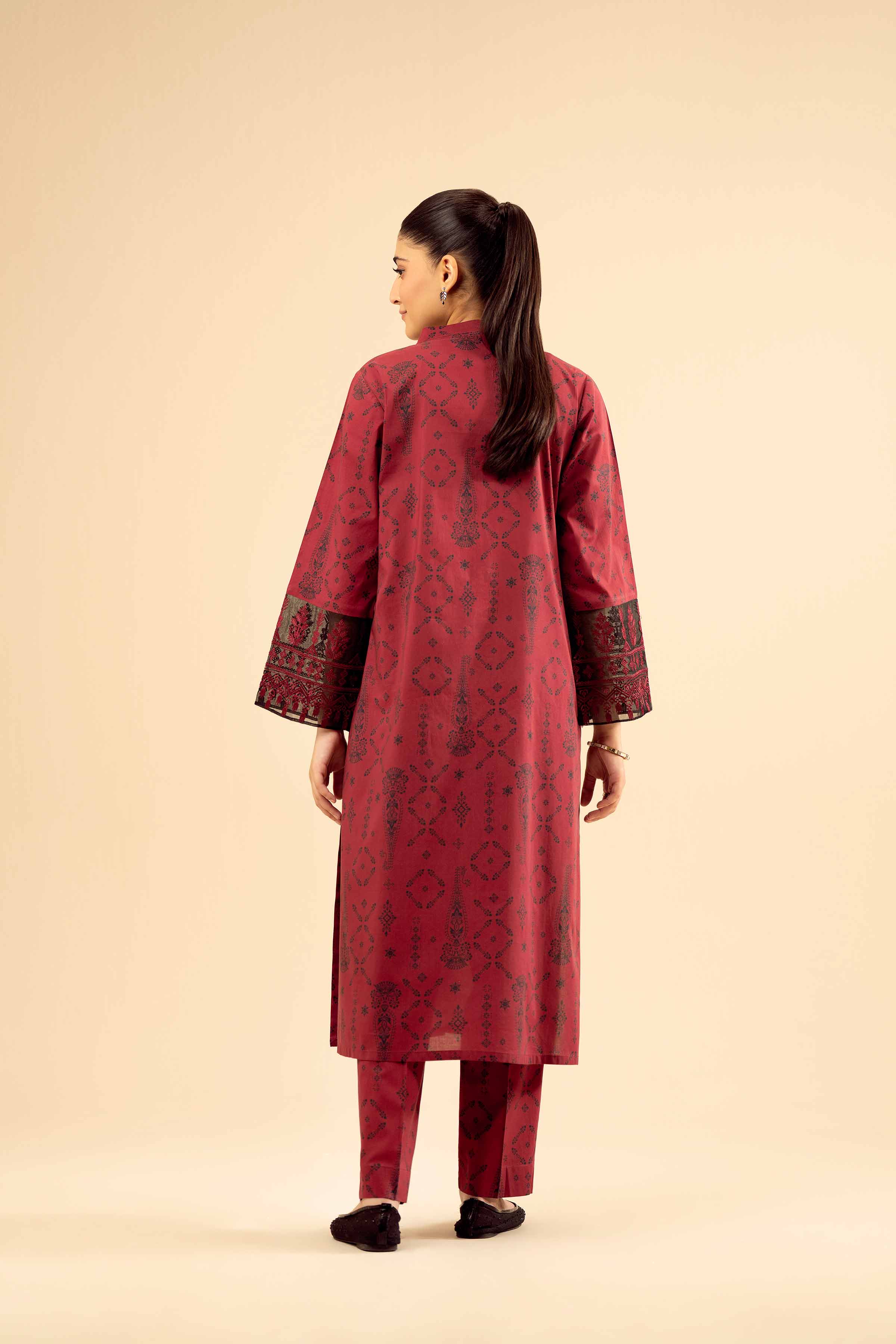 NISHATUAE - Maroon Embroidered Cambric 2-piece Ready to wear Dress