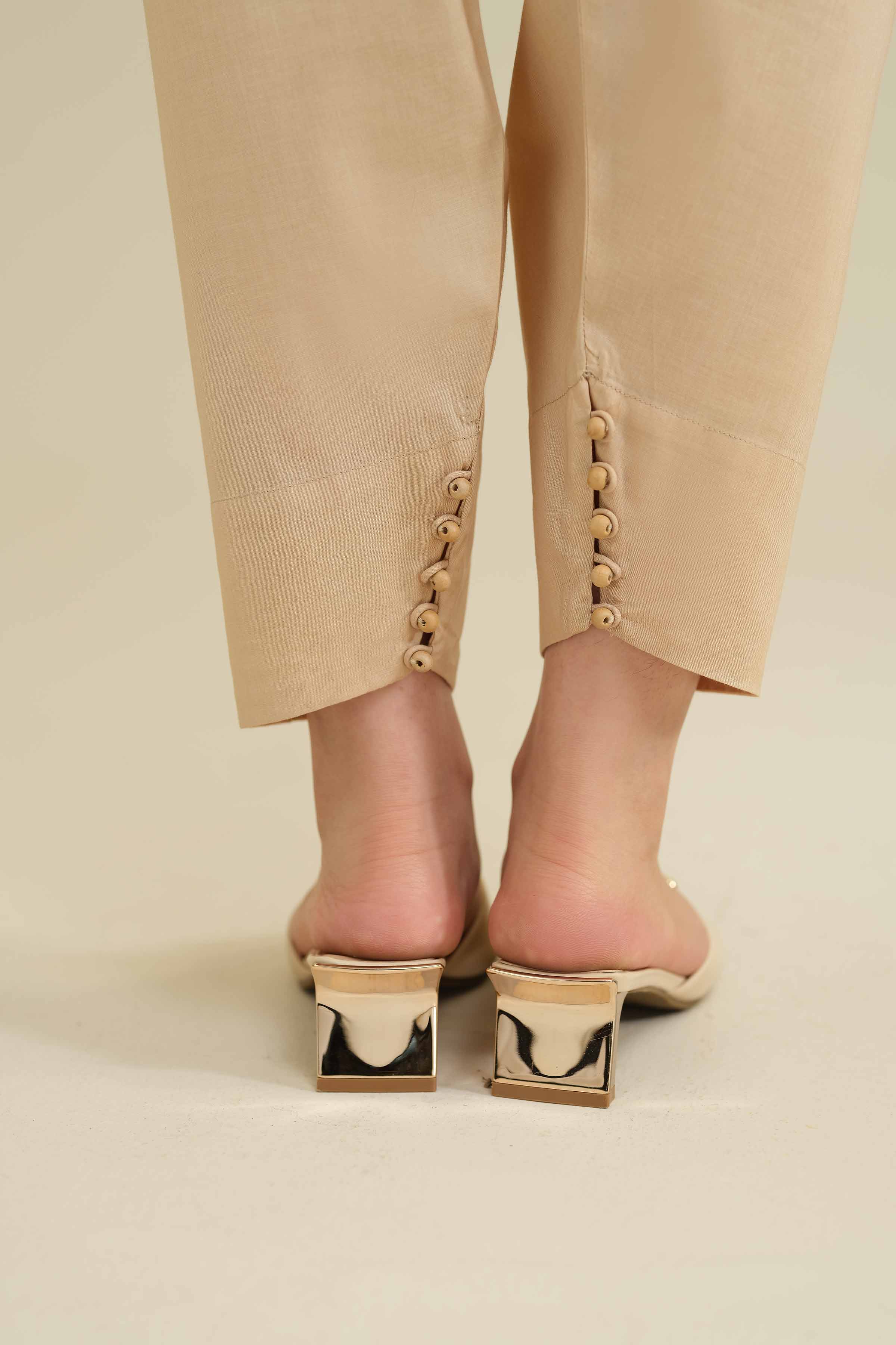 NISHATUAE - Beige Solids Cambric Ready to wear Shalwar