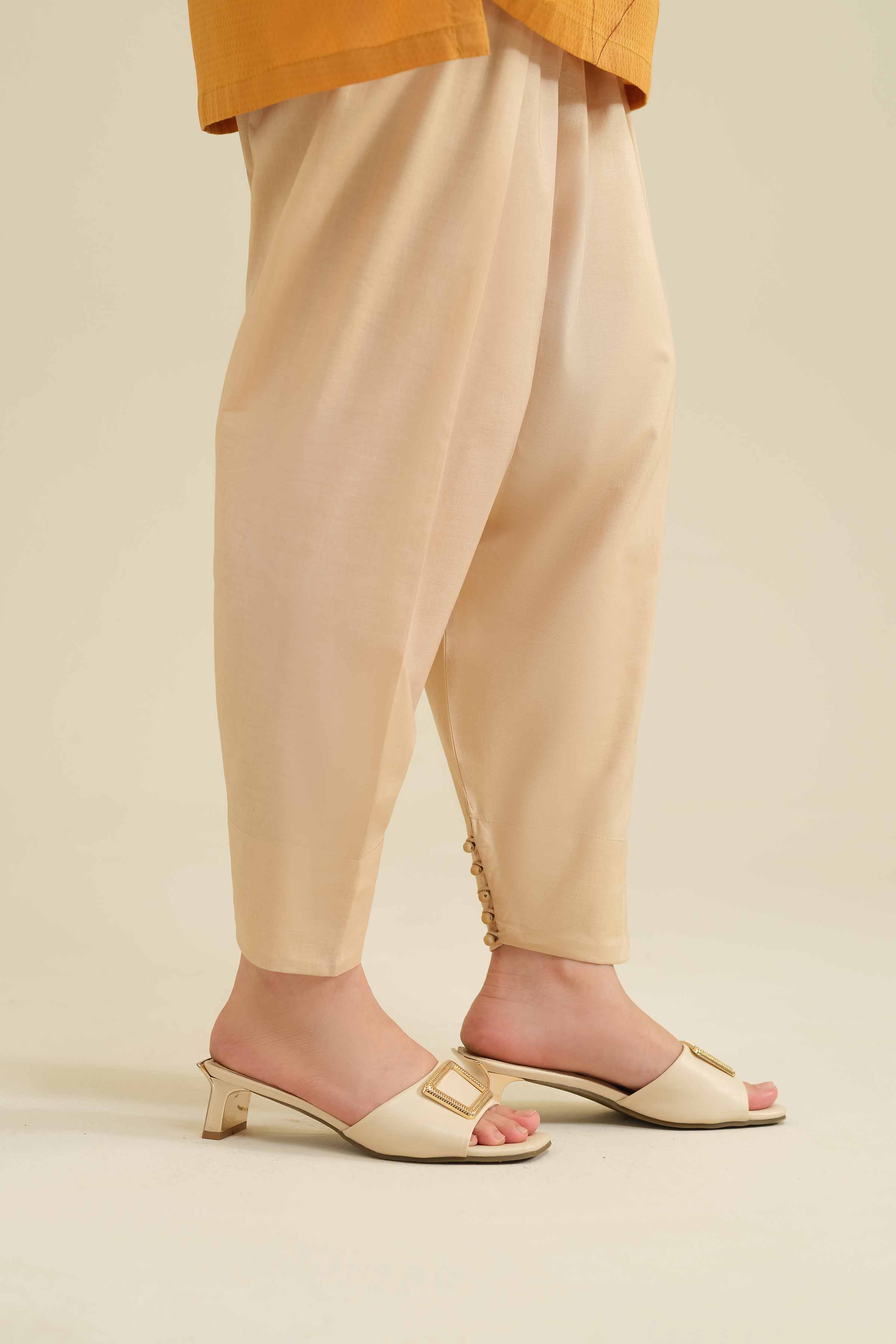 NISHATUAE - Beige Solids Cambric Ready to wear Shalwar