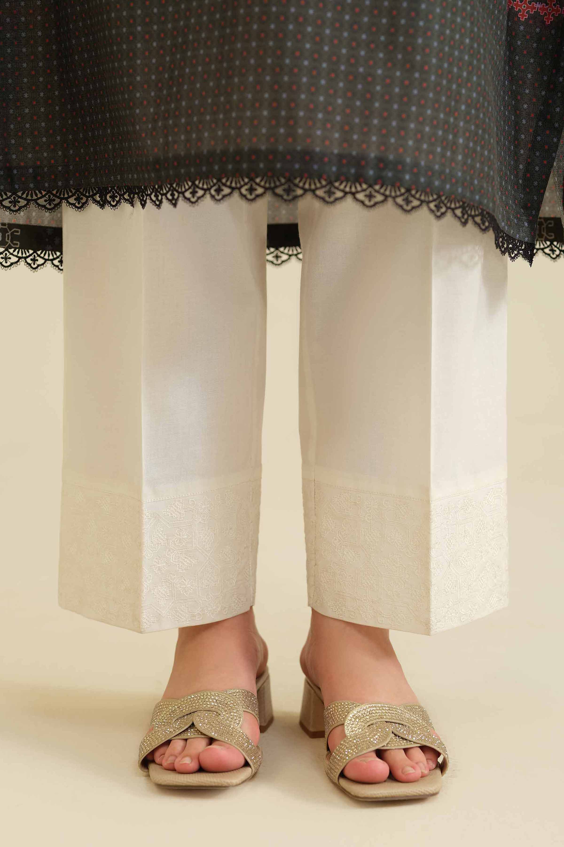NISHATUAE - White Embroidered Cambric Ready to wear Trousers