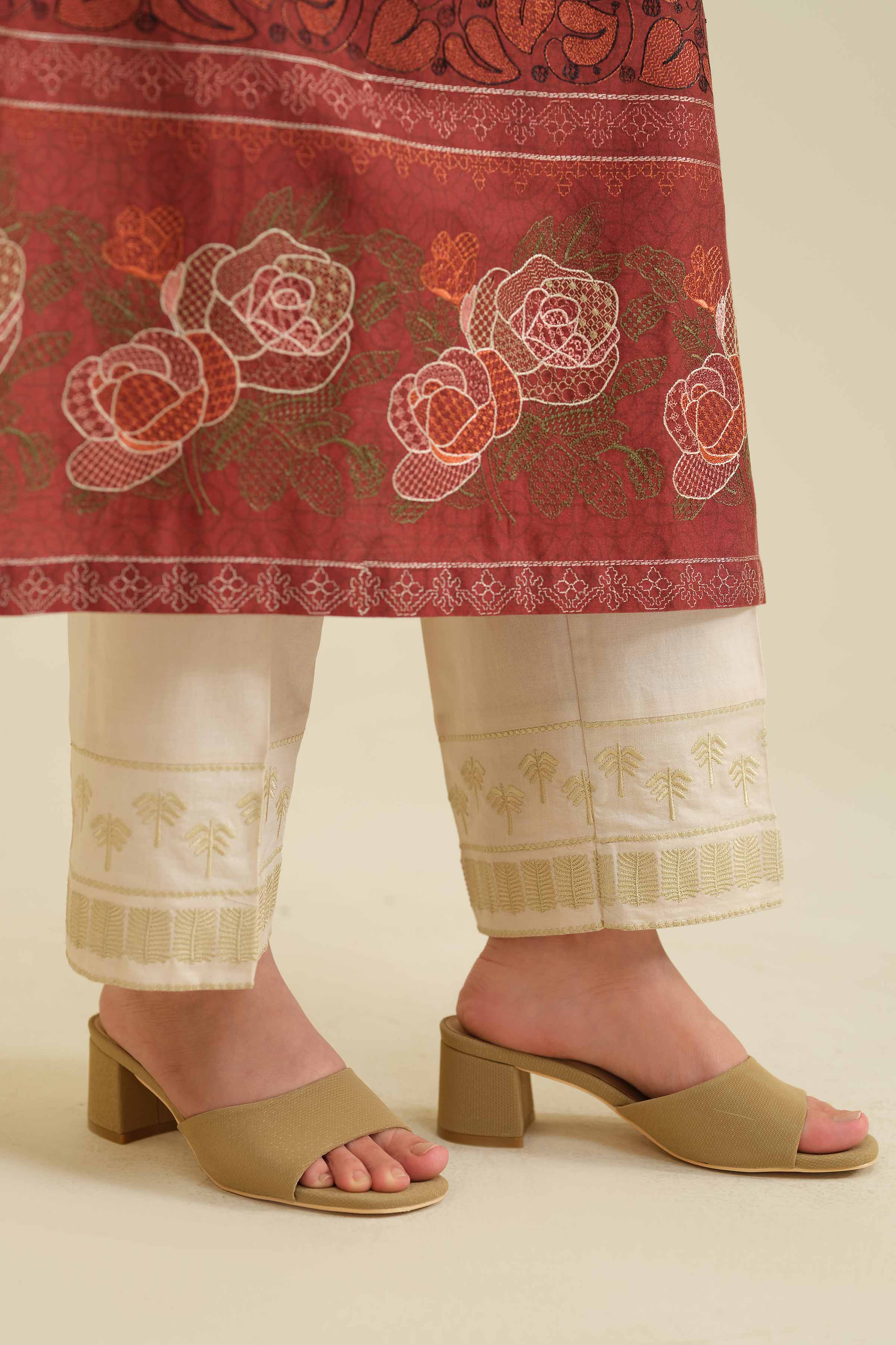 NISHATUAE - Beige Embroidered Cambric Ready to wear Trousers