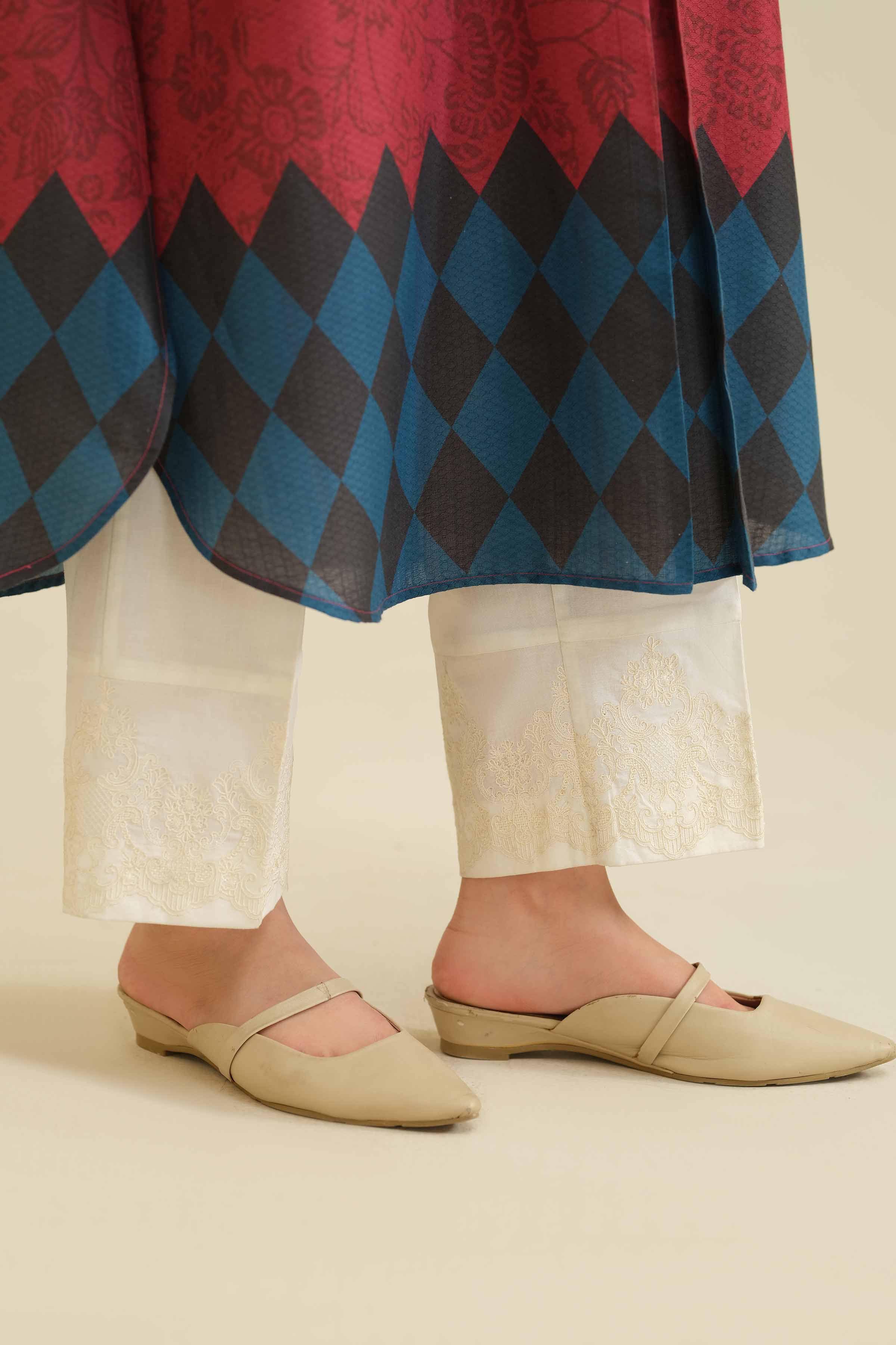 NISHATUAE - Beige Embroidered Cambric Ready to wear Trousers