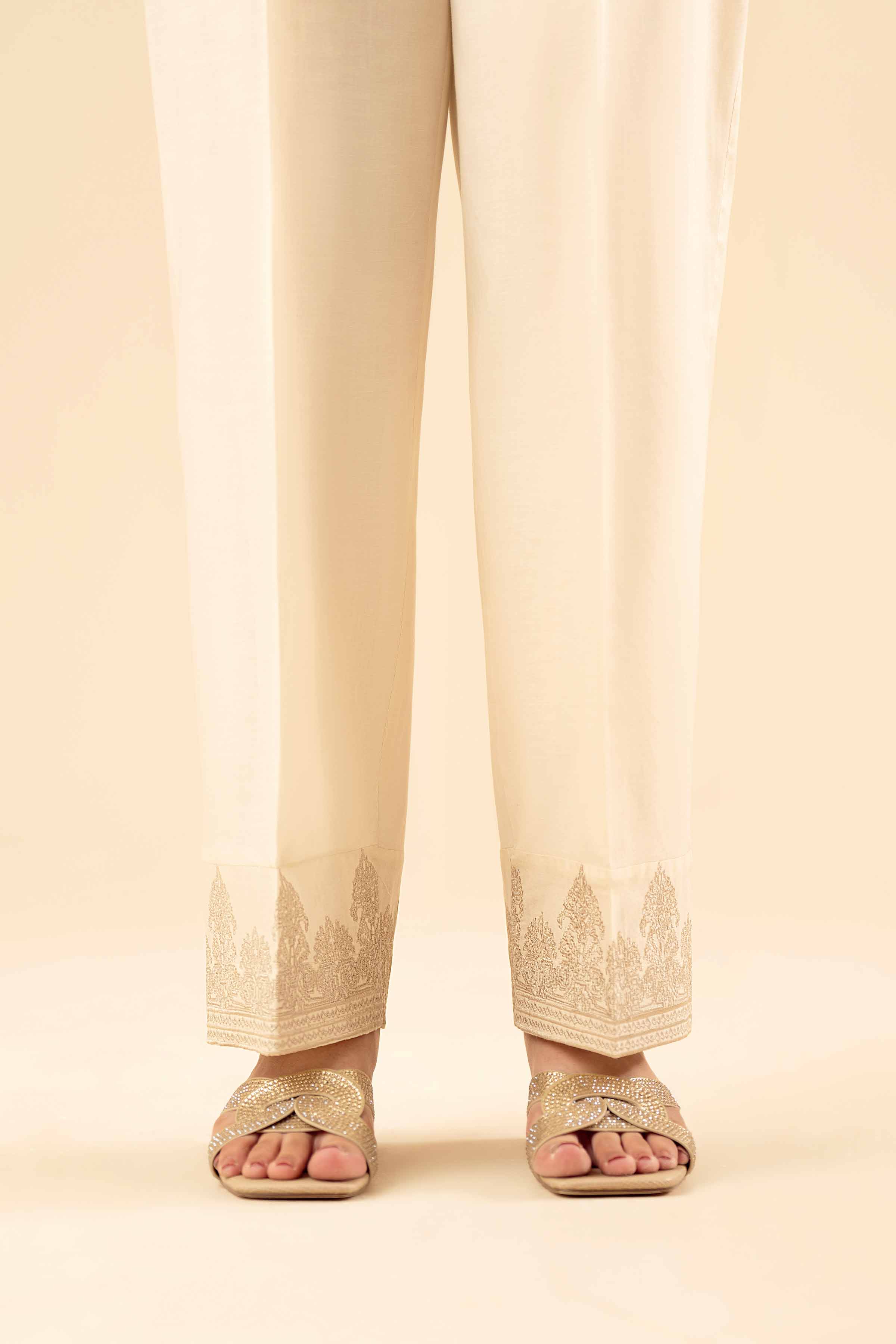 NISHATUAE - Off White Embroidered Cambric Ready to wear Trousers