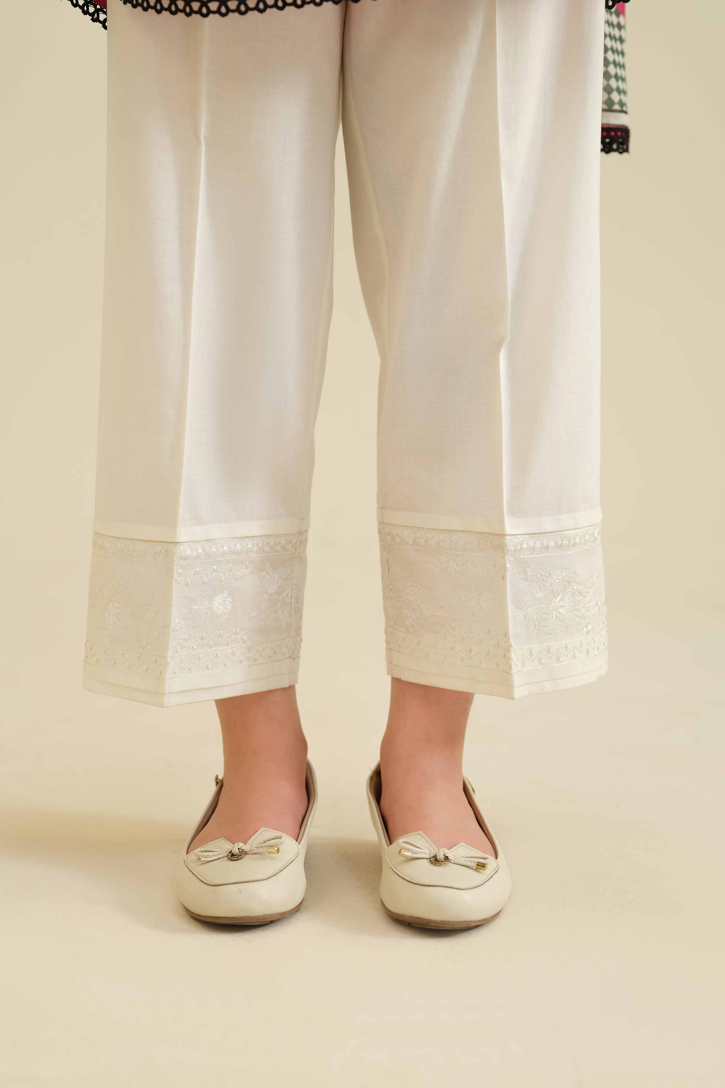 NISHATUAE - White Embroidered Cambric Ready to wear Trousers