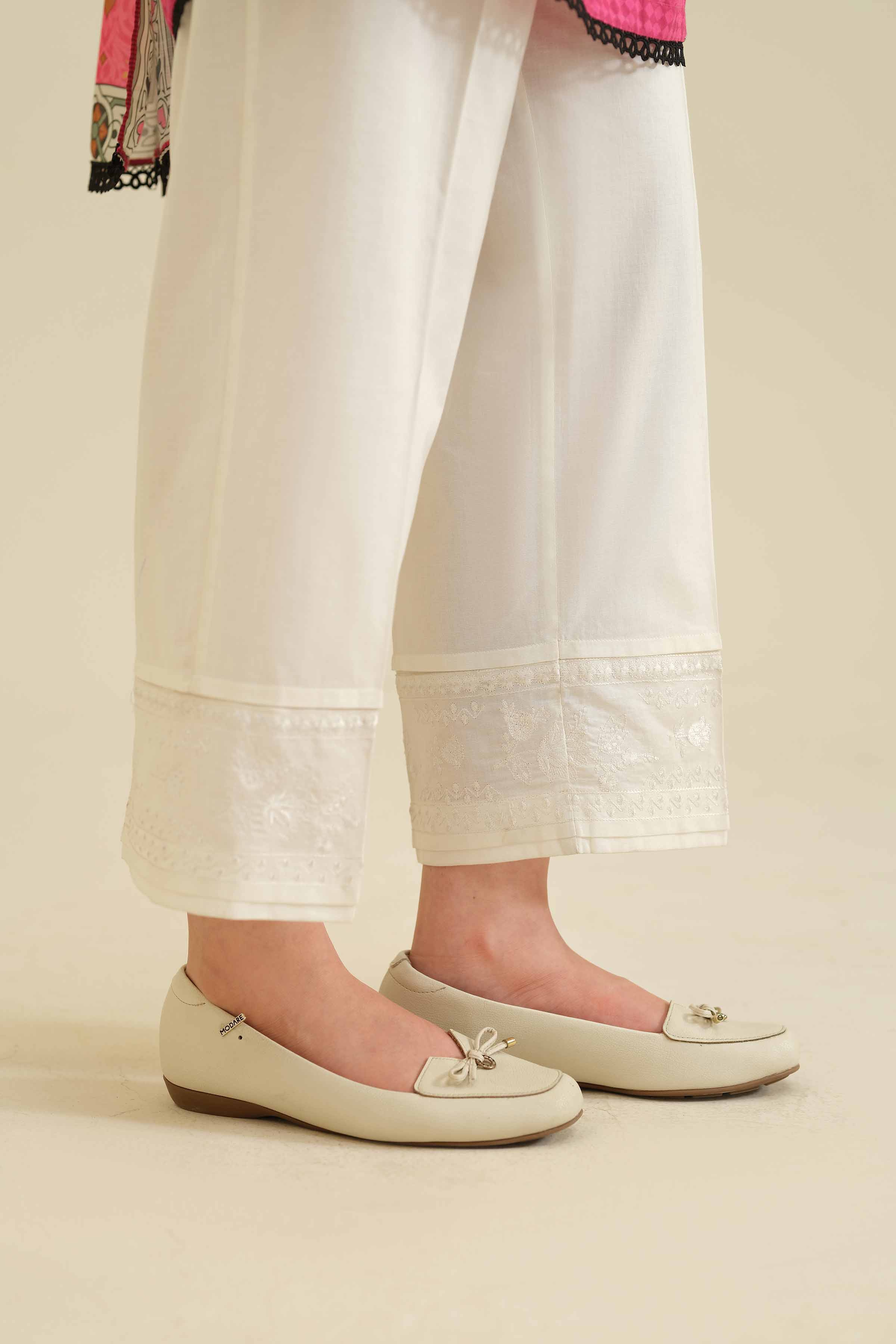 NISHATUAE - White Embroidered Cambric Ready to wear Trousers