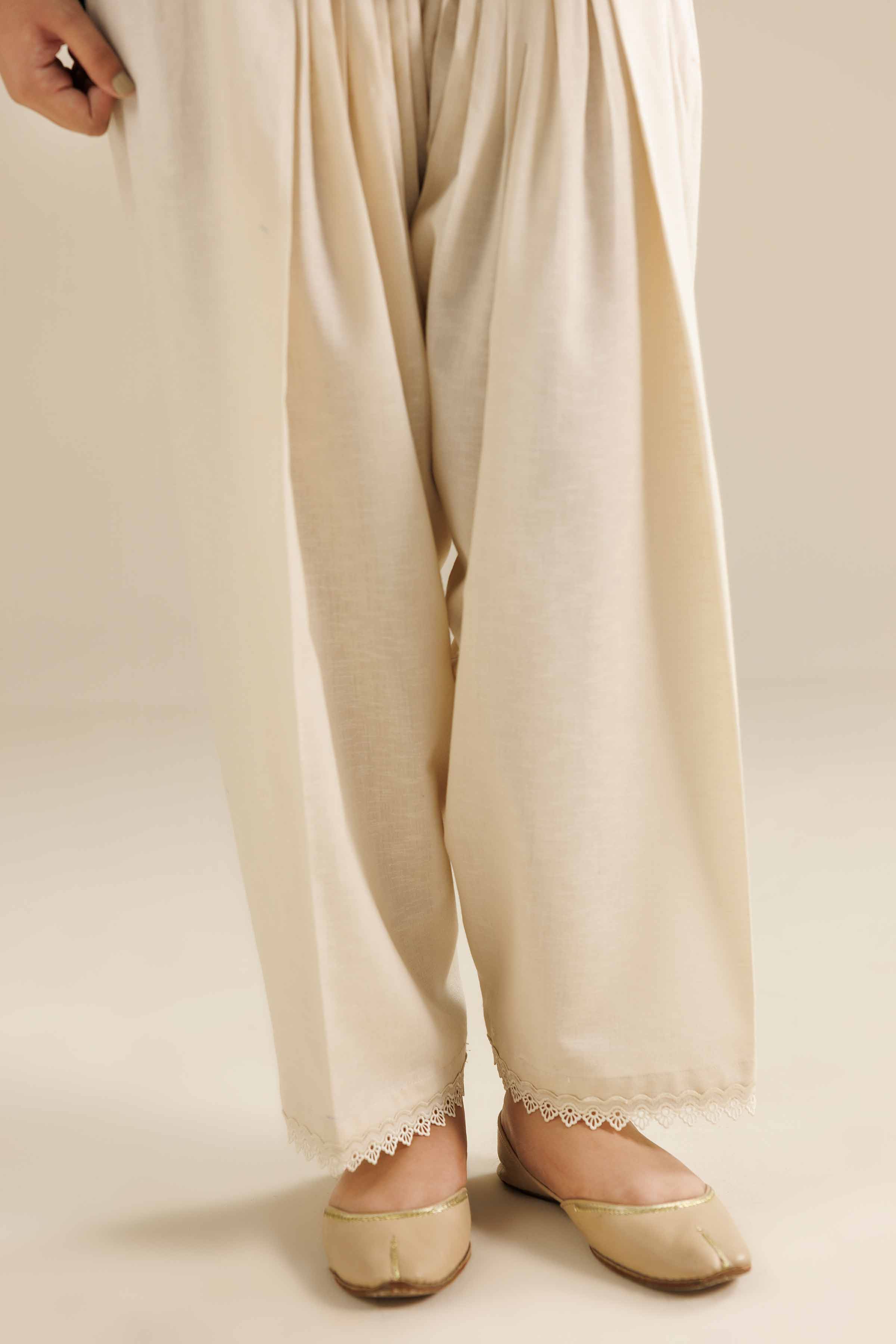 NISHATUAE - White Solids Karandi Ready to wear Shalwar