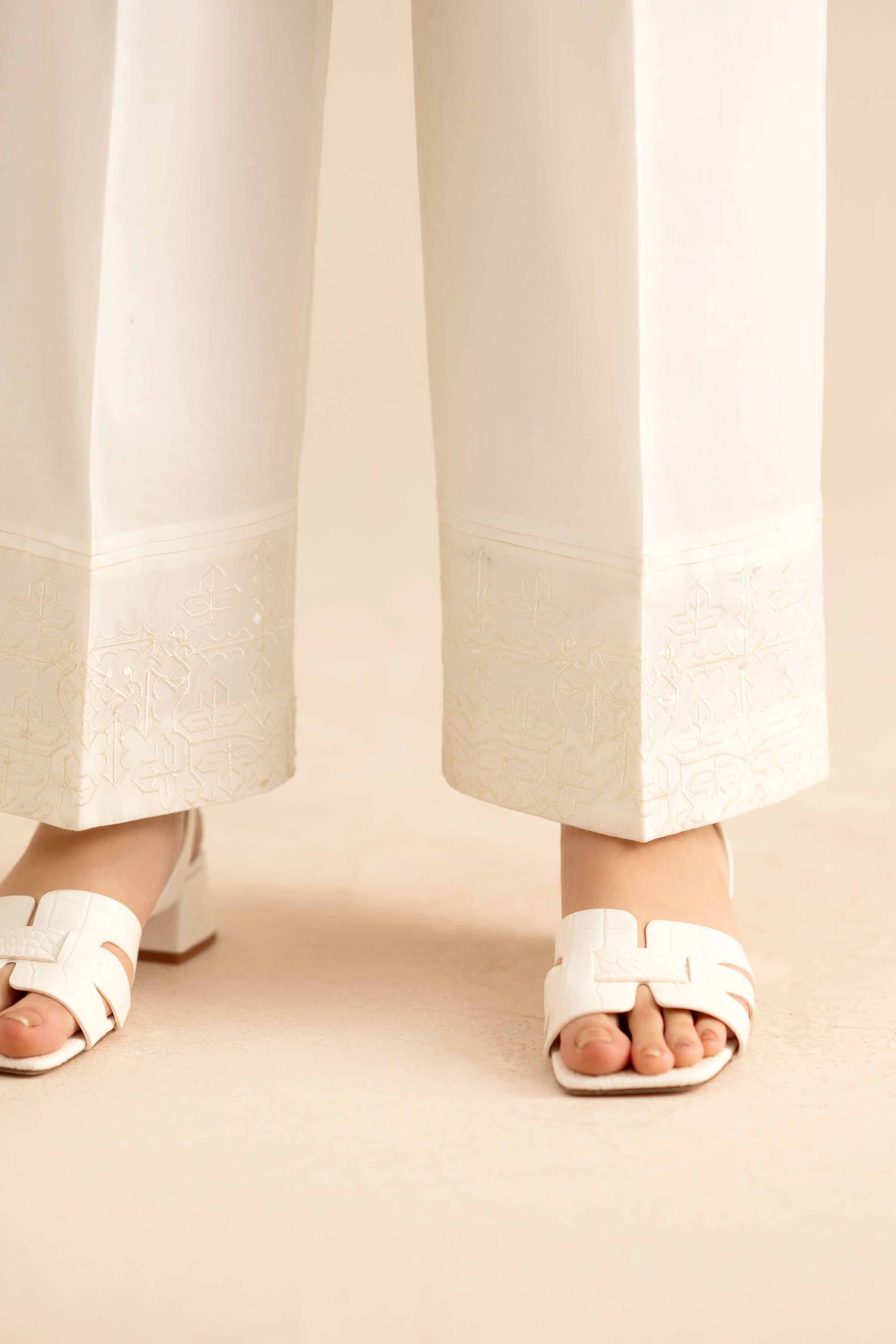 NISHATUAE - White Embroidered Karandi Ready to wear Trousers