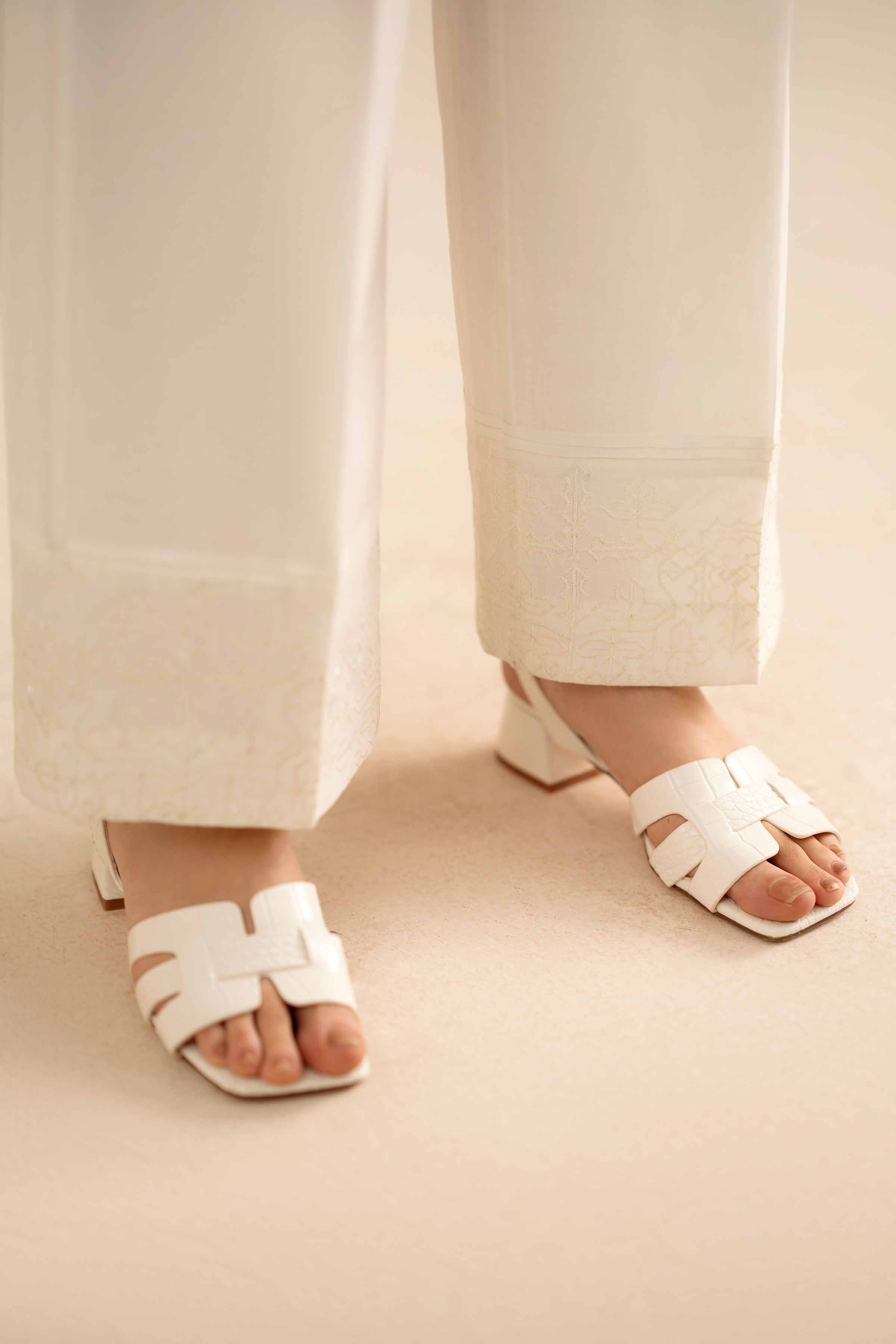 NISHATUAE - White Embroidered Karandi Ready to wear Trousers