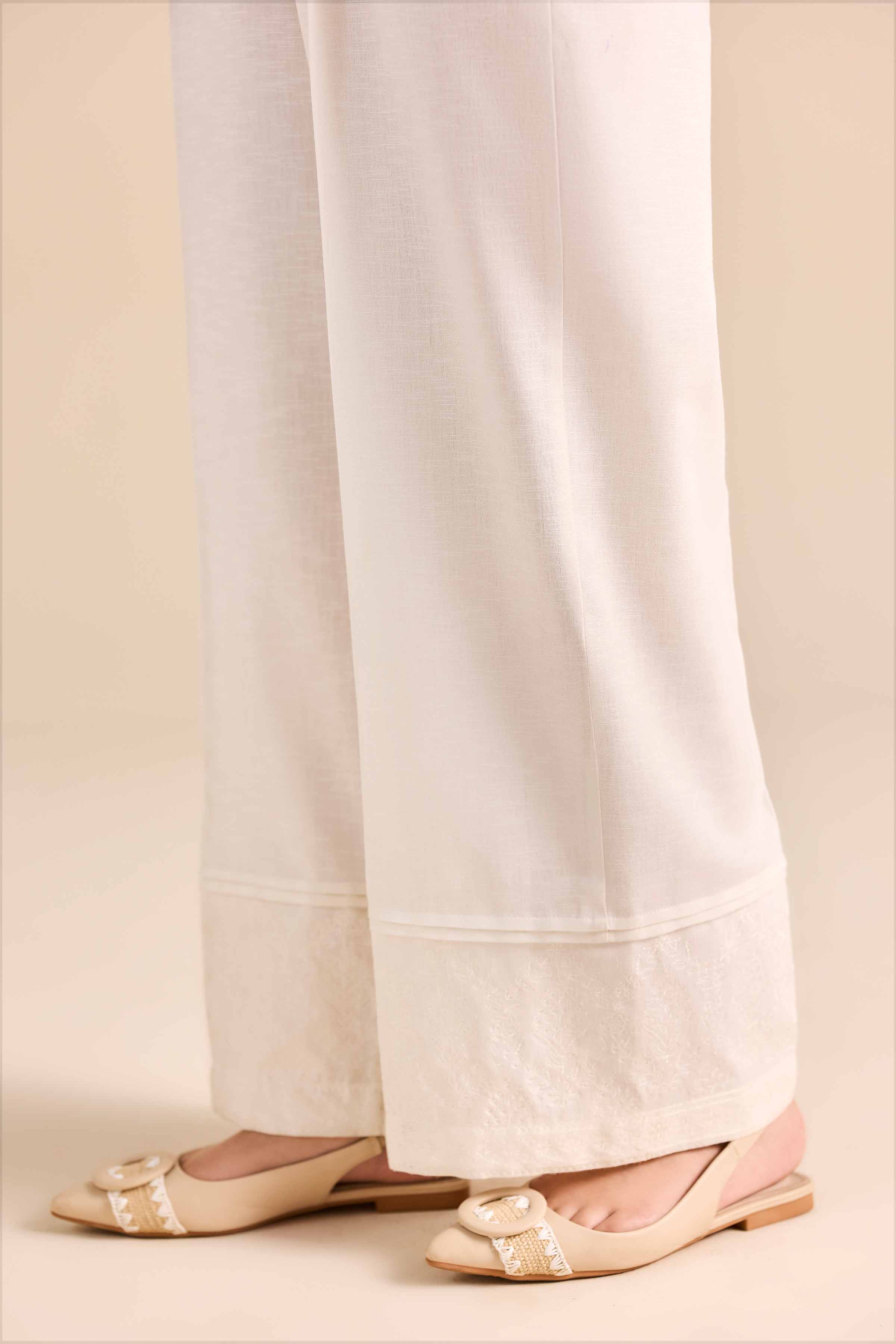 NISHATUAE - White Embroidered Karandi Ready to wear Trousers