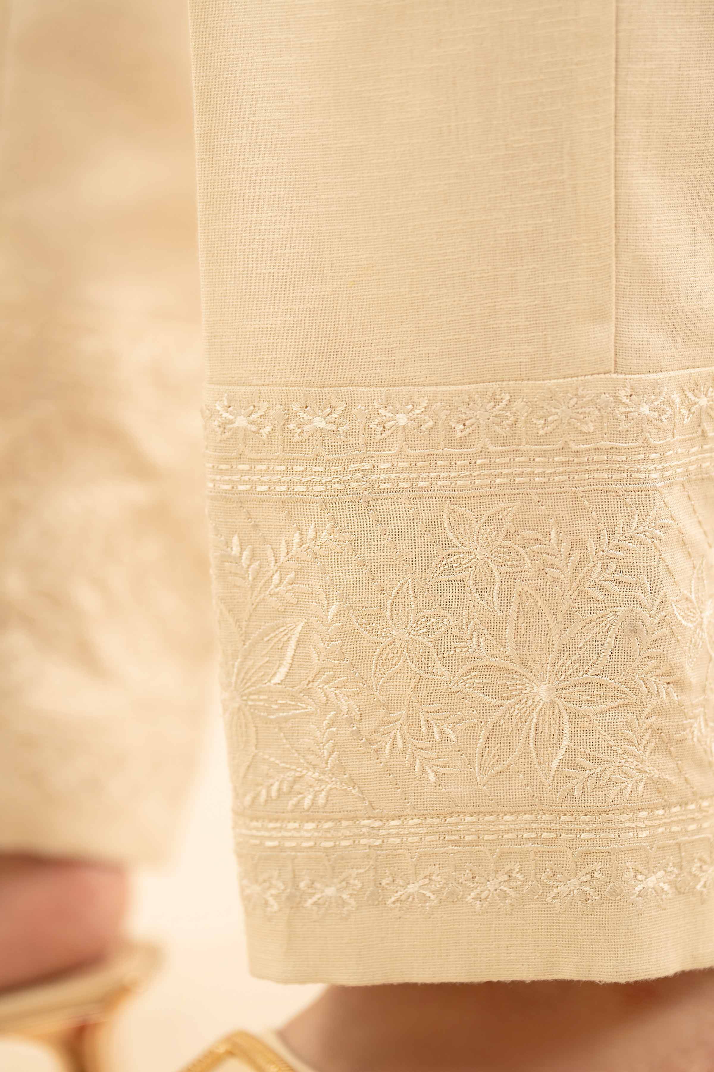 NISHATUAE - Off White Embroidered Karandi Ready to wear Trousers