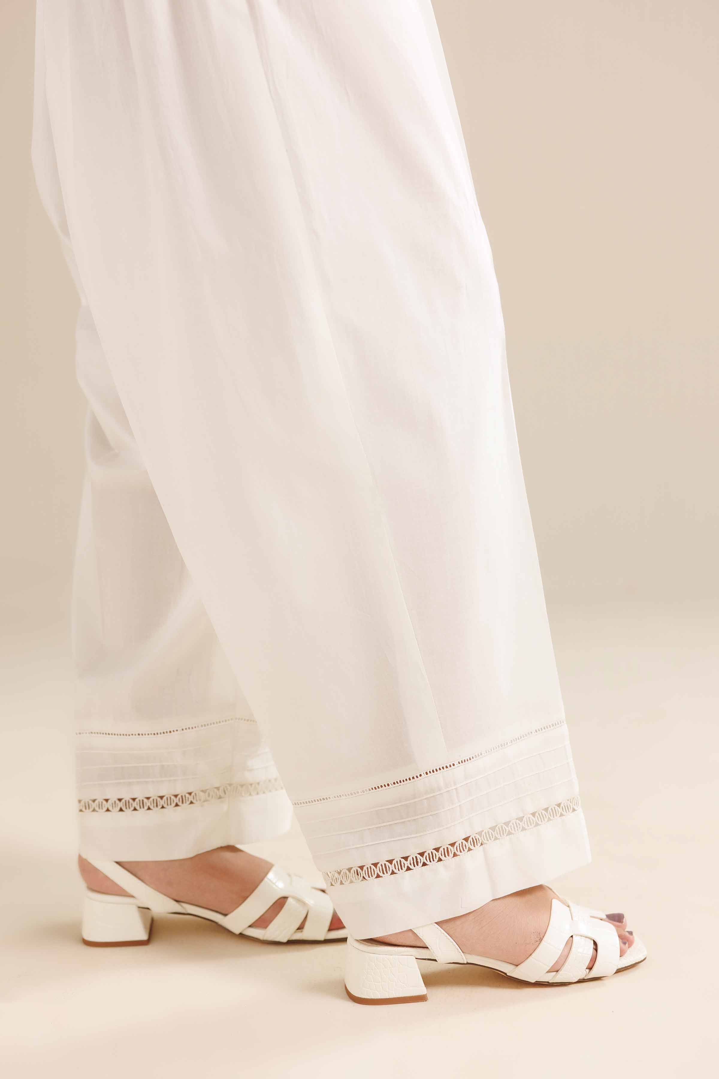 NISHATUAE - White Solids Karandi Ready to wear Trousers