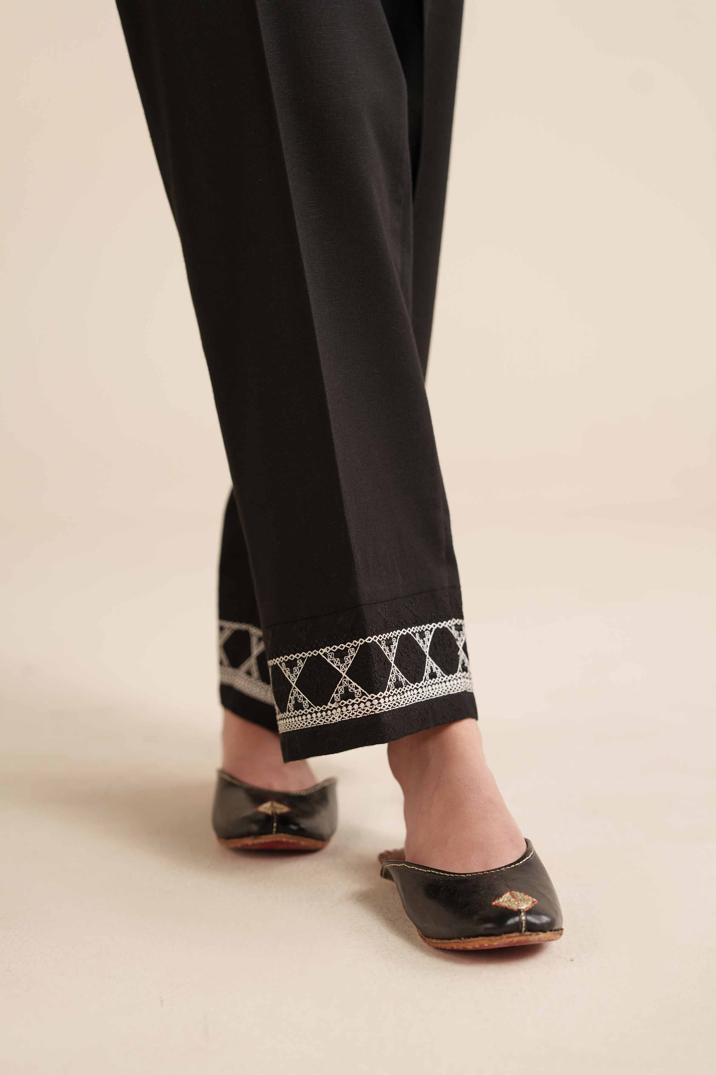 NISHATUAE - Black Embroidered Karandi Ready to wear Trousers