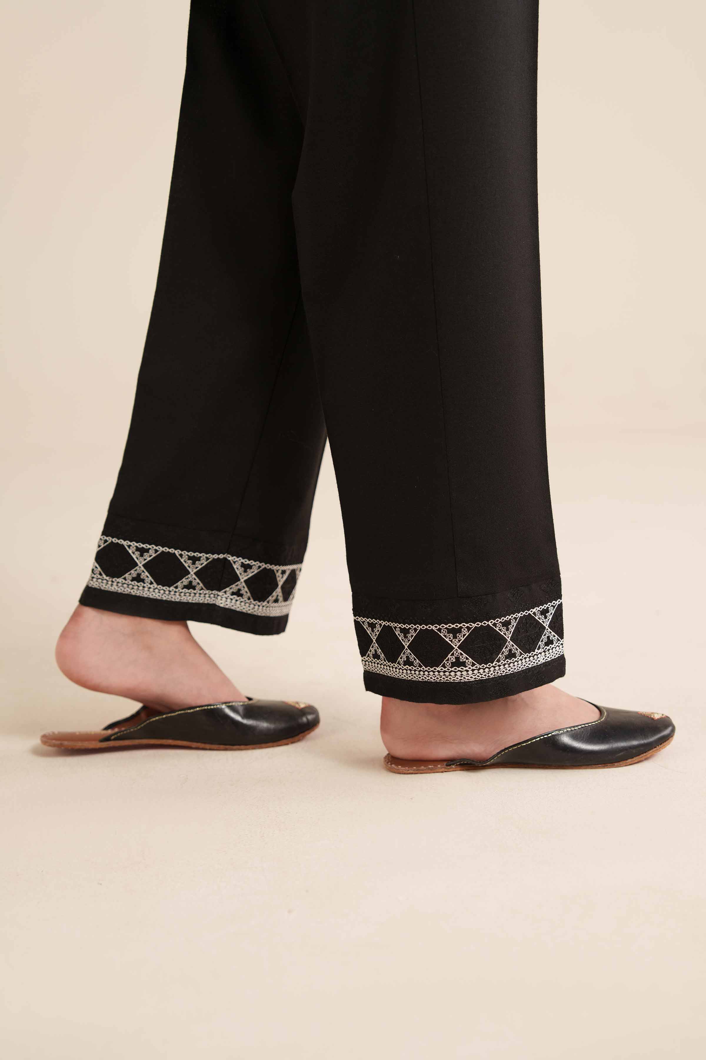NISHATUAE - Black Embroidered Karandi Ready to wear Trousers