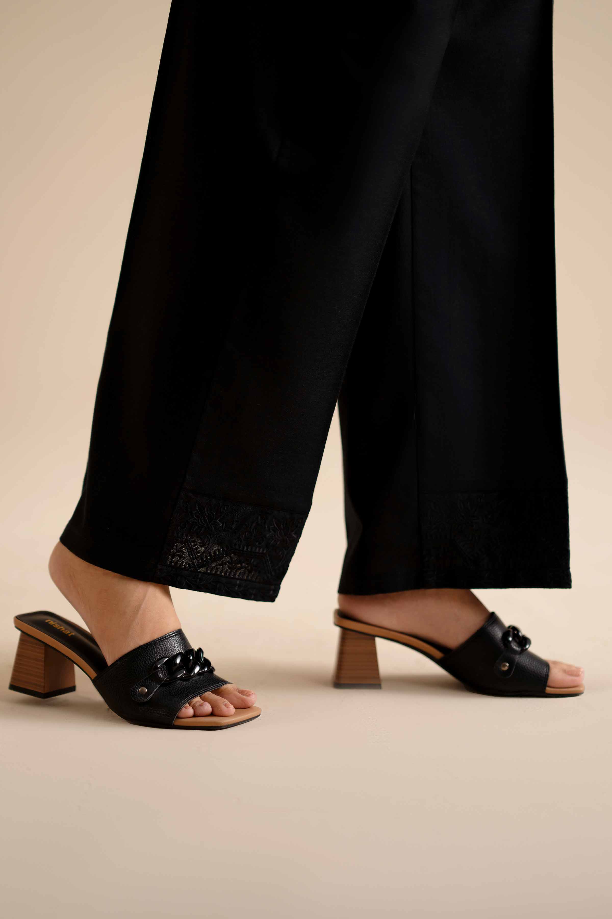 NISHATUAE - Black Embroidered Karandi Ready to wear Trousers