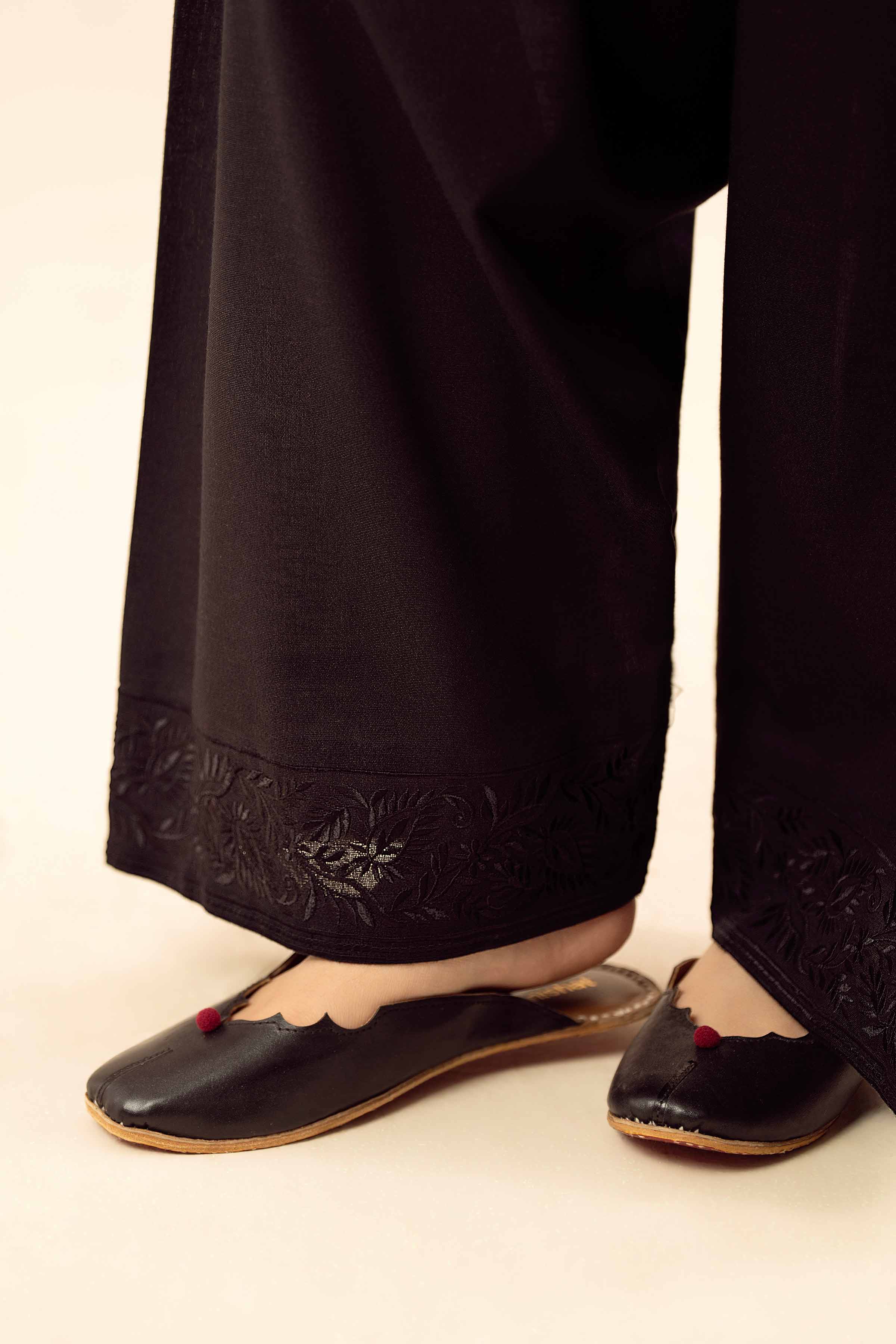 NISHATUAE - Black Embroidered Karandi Ready to wear Shalwar