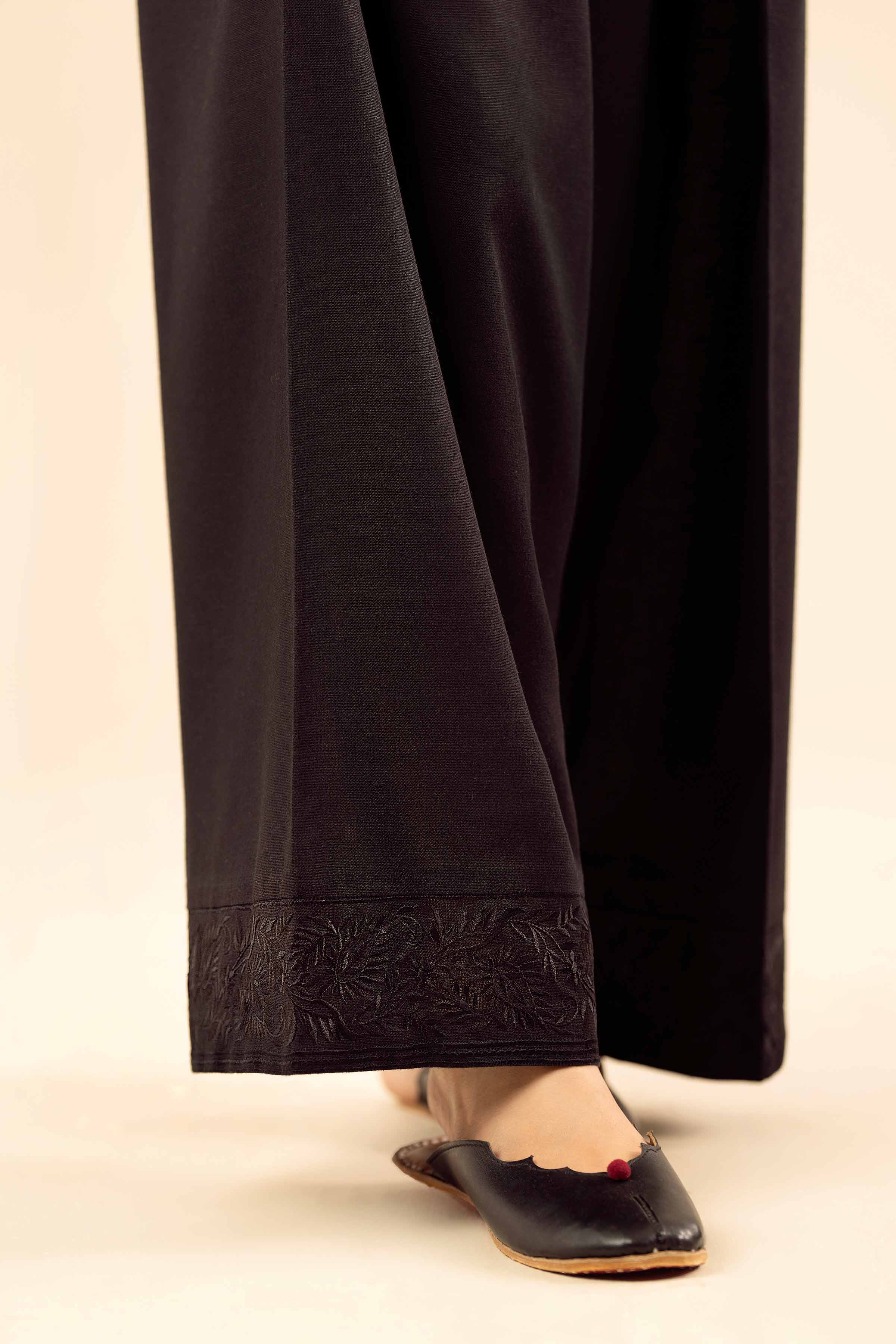NISHATUAE - Black Embroidered Karandi Ready to wear Shalwar