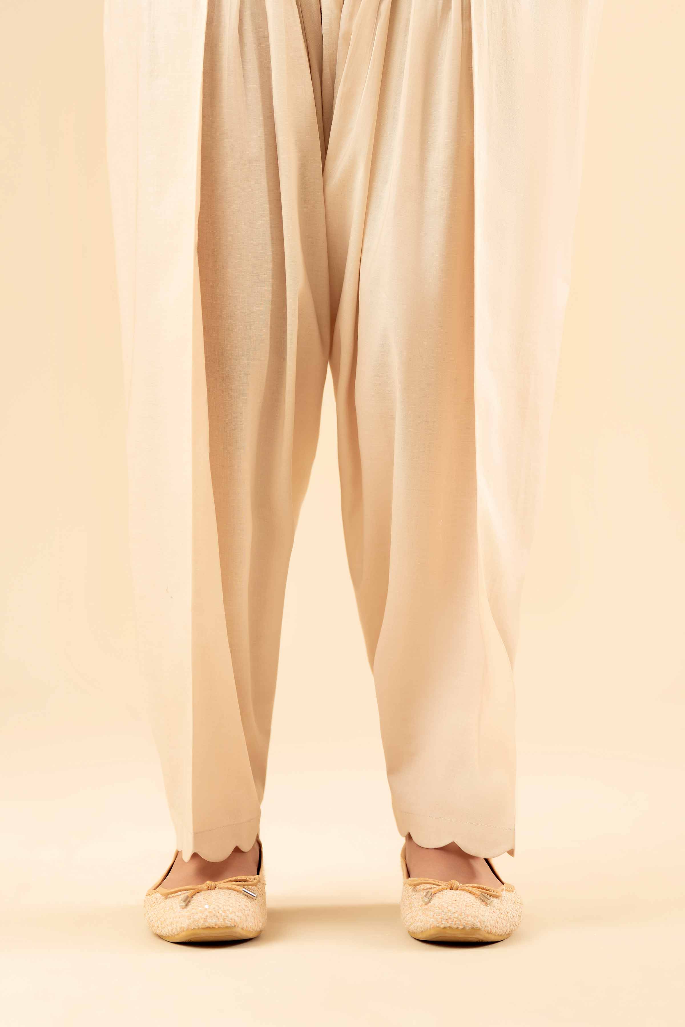 NISHATUAE - Off White Solids Cambric Ready to wear Shalwar