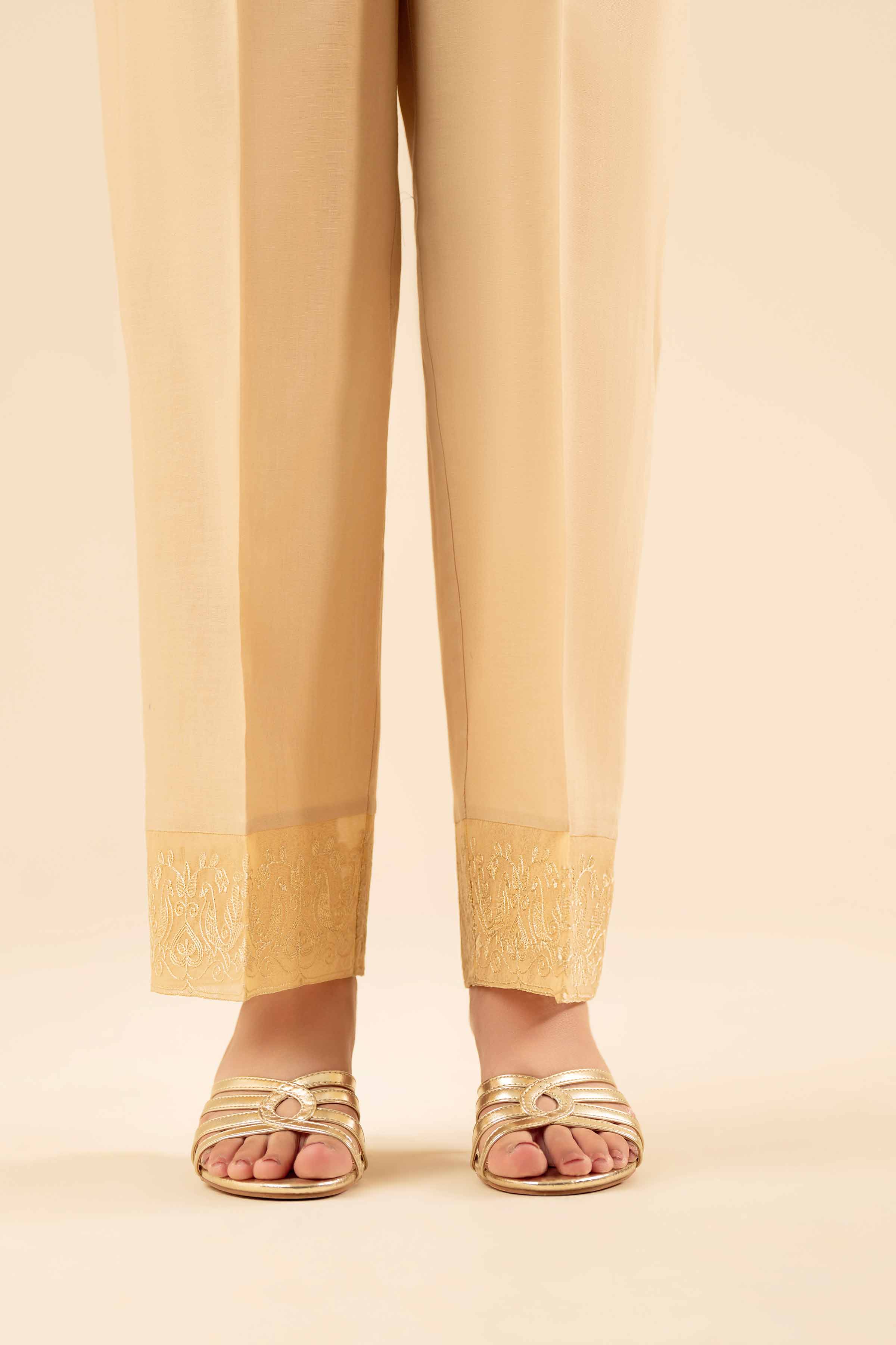 NISHATUAE - Beige Embroidered Cambric Ready to wear Trousers
