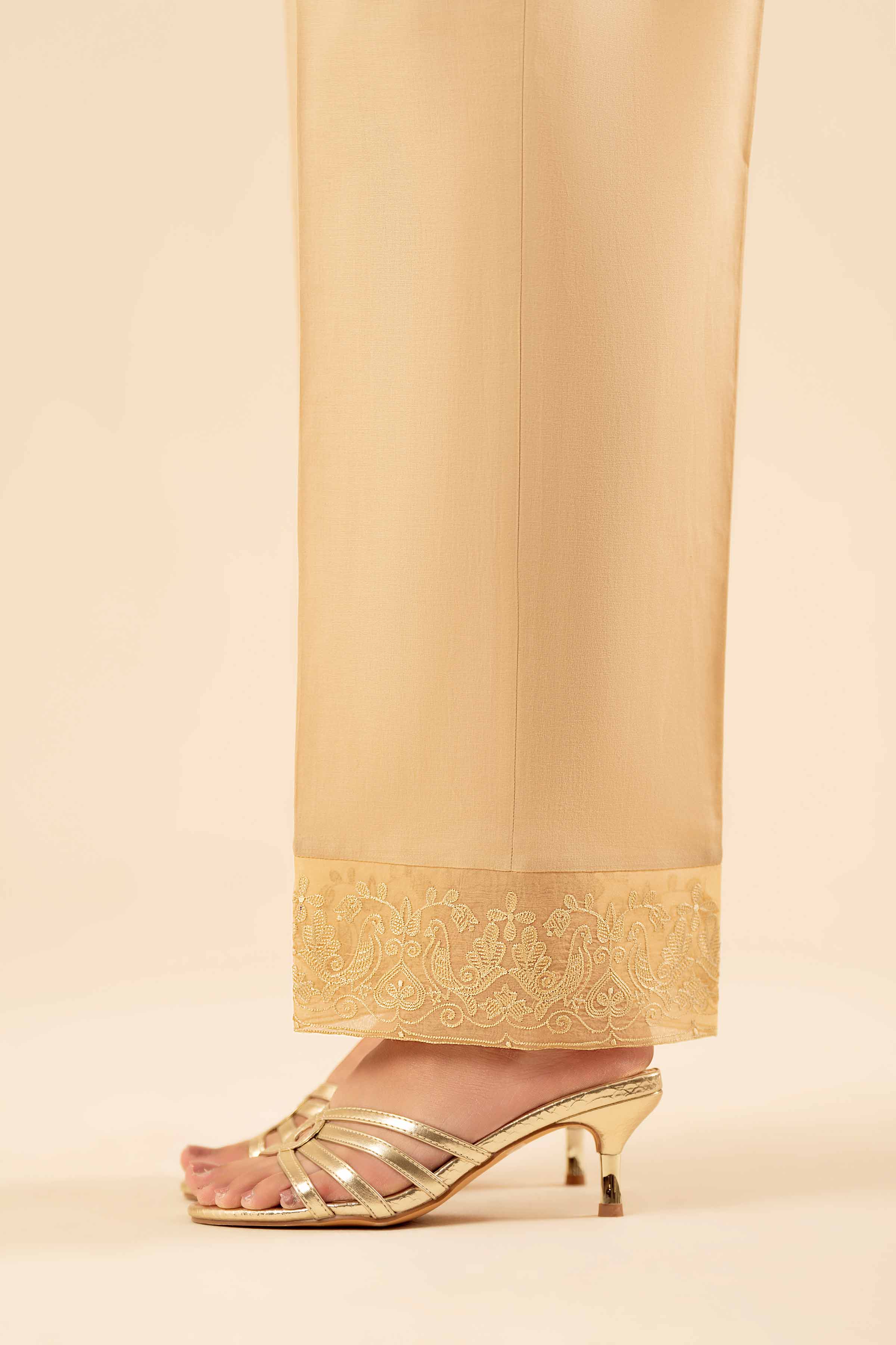 NISHATUAE - Beige Embroidered Cambric Ready to wear Trousers
