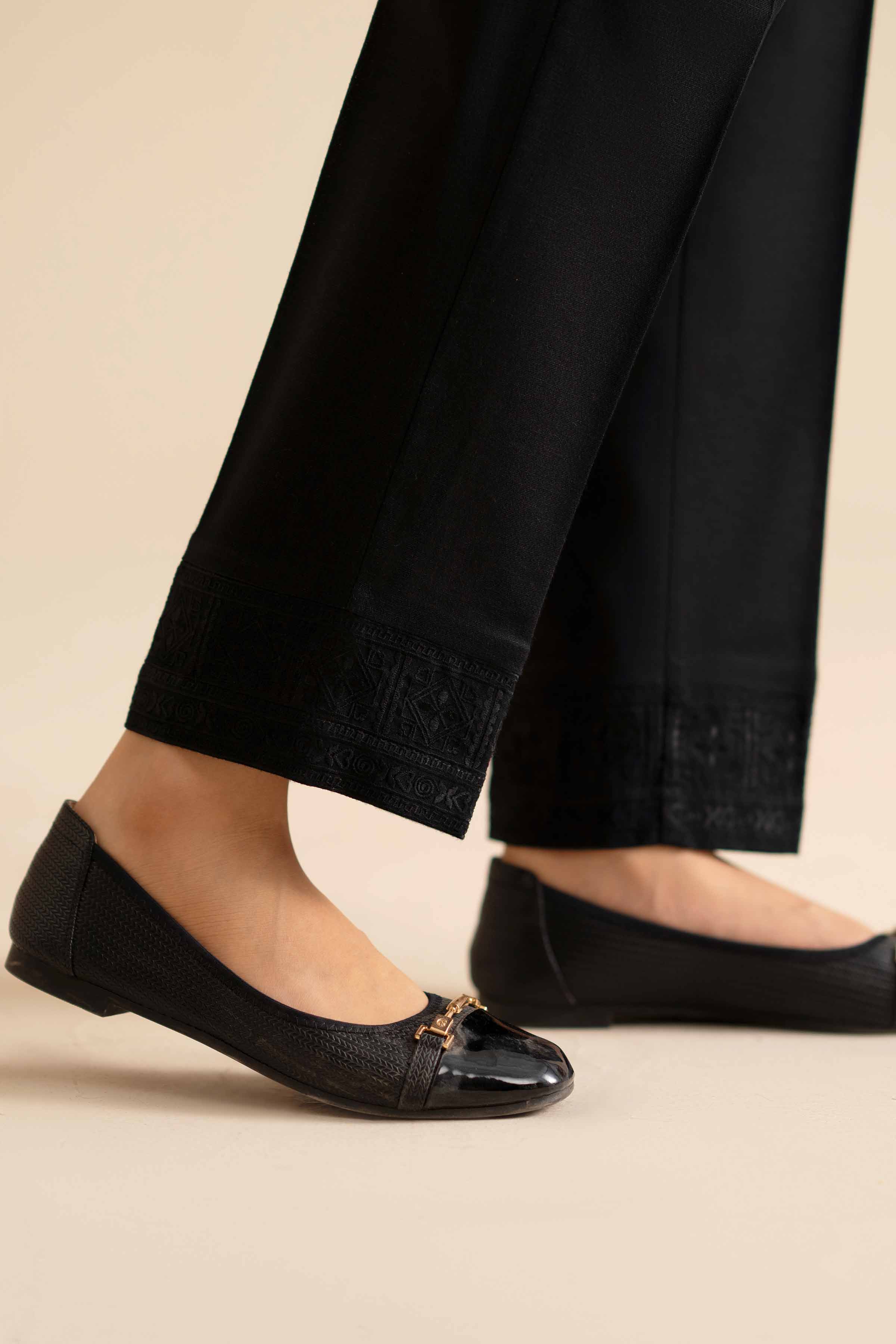 NISHATUAE - Black Embroidered Karandi Ready to wear Trousers