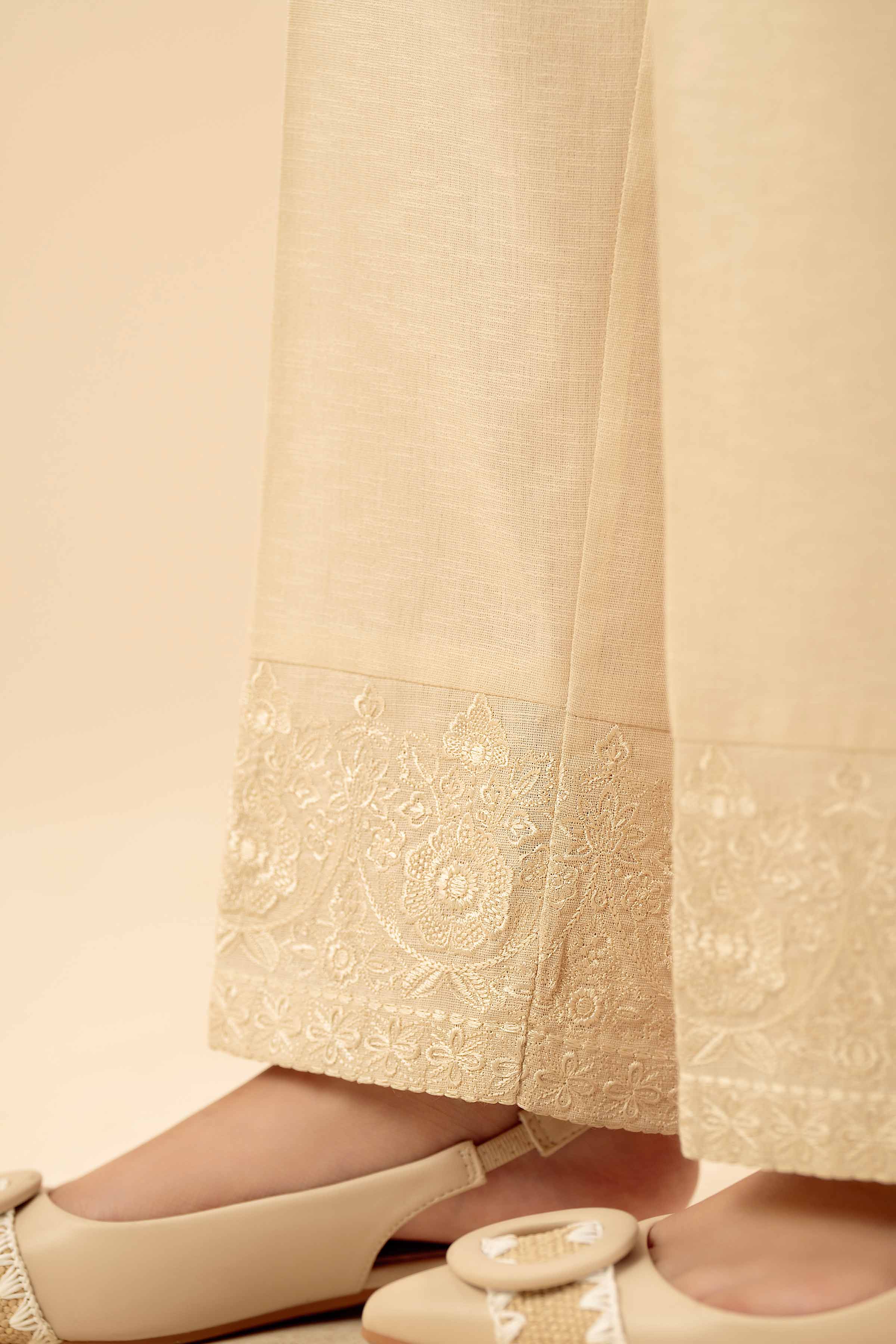 NISHATUAE - Off White Embroidered Karandi Ready to wear Trousers