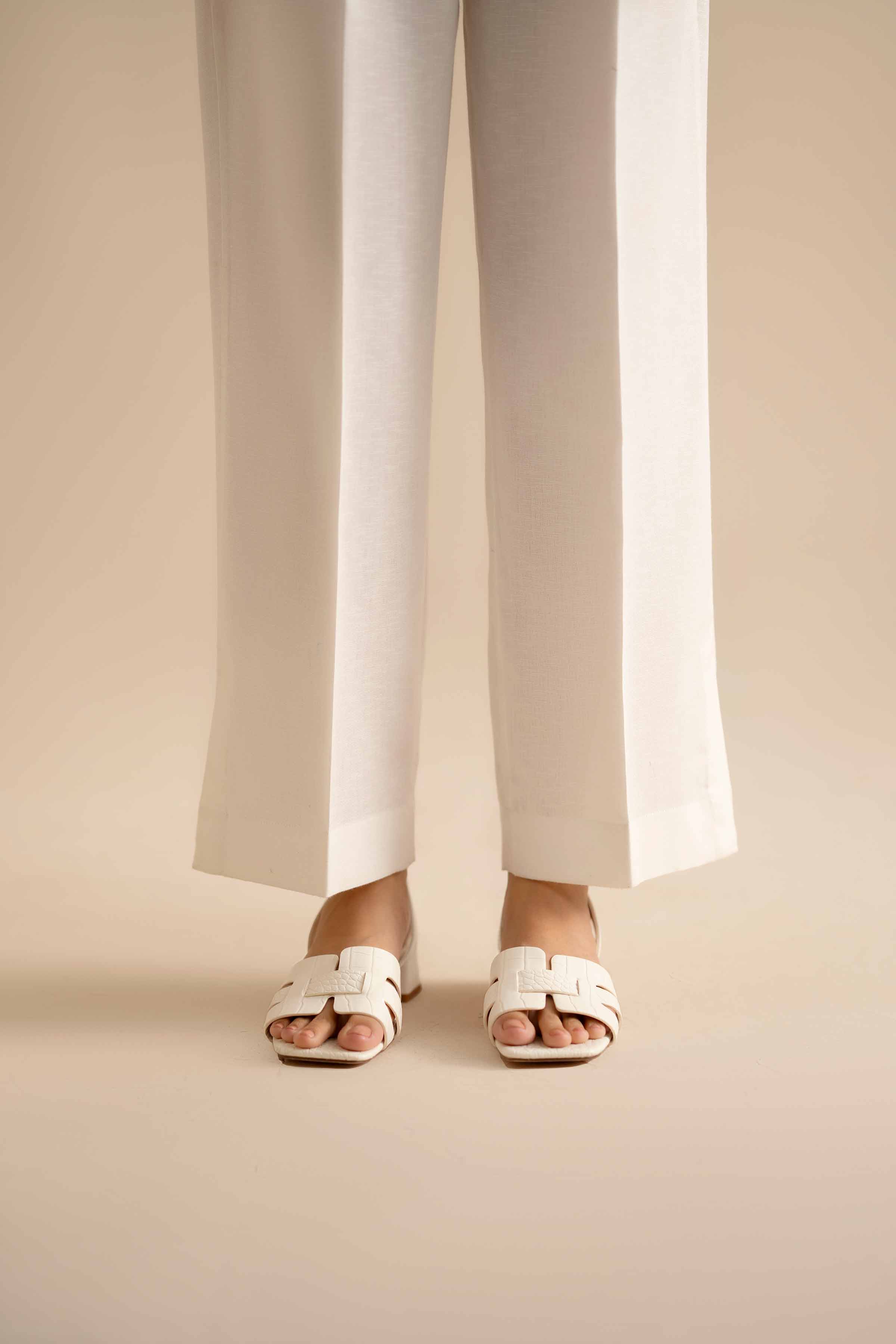 NISHATUAE - Off White Solids Karandi Ready to wear Trousers