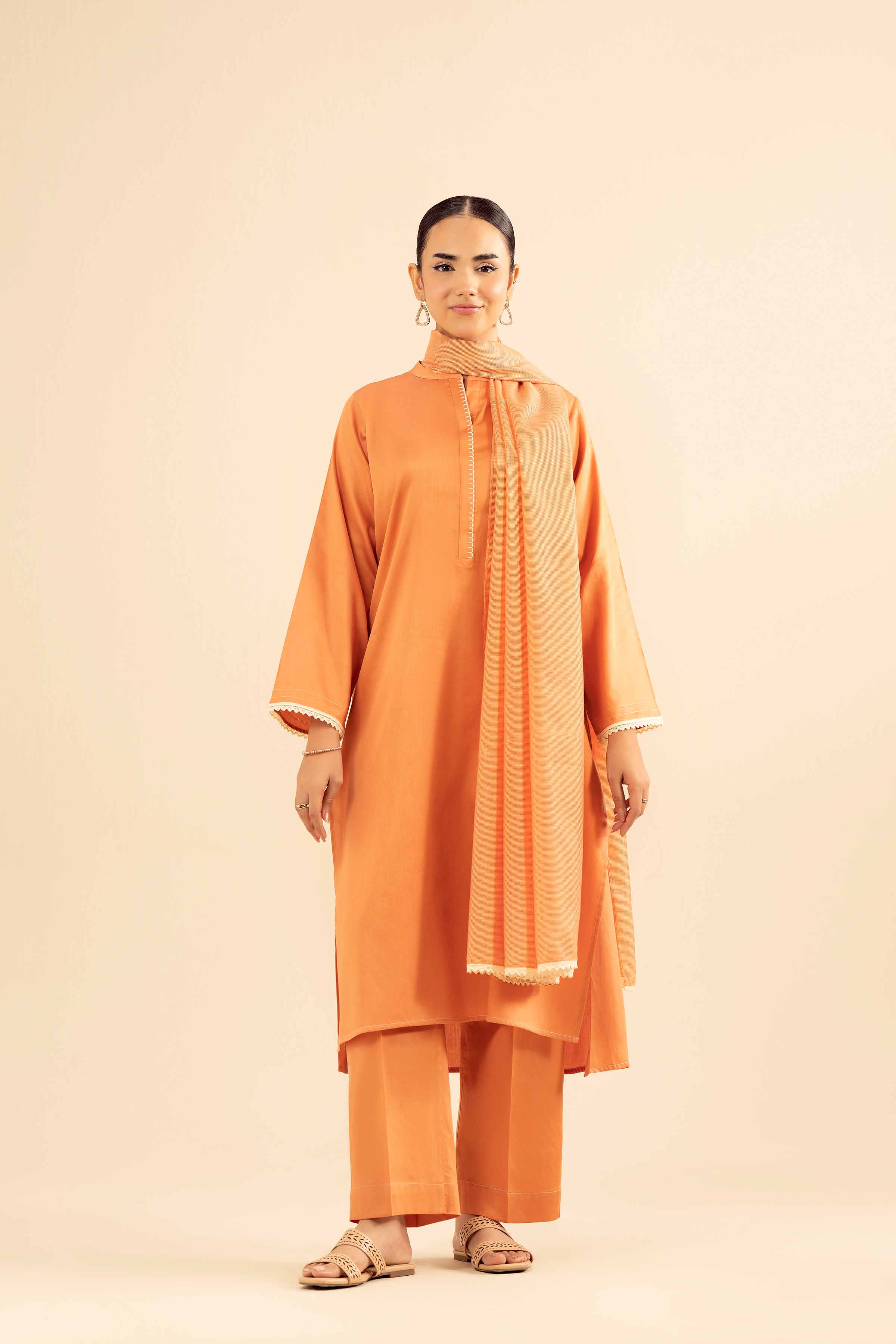 NISHATUAE - Orange Solids Satin 3-piece Ready to wear Suit