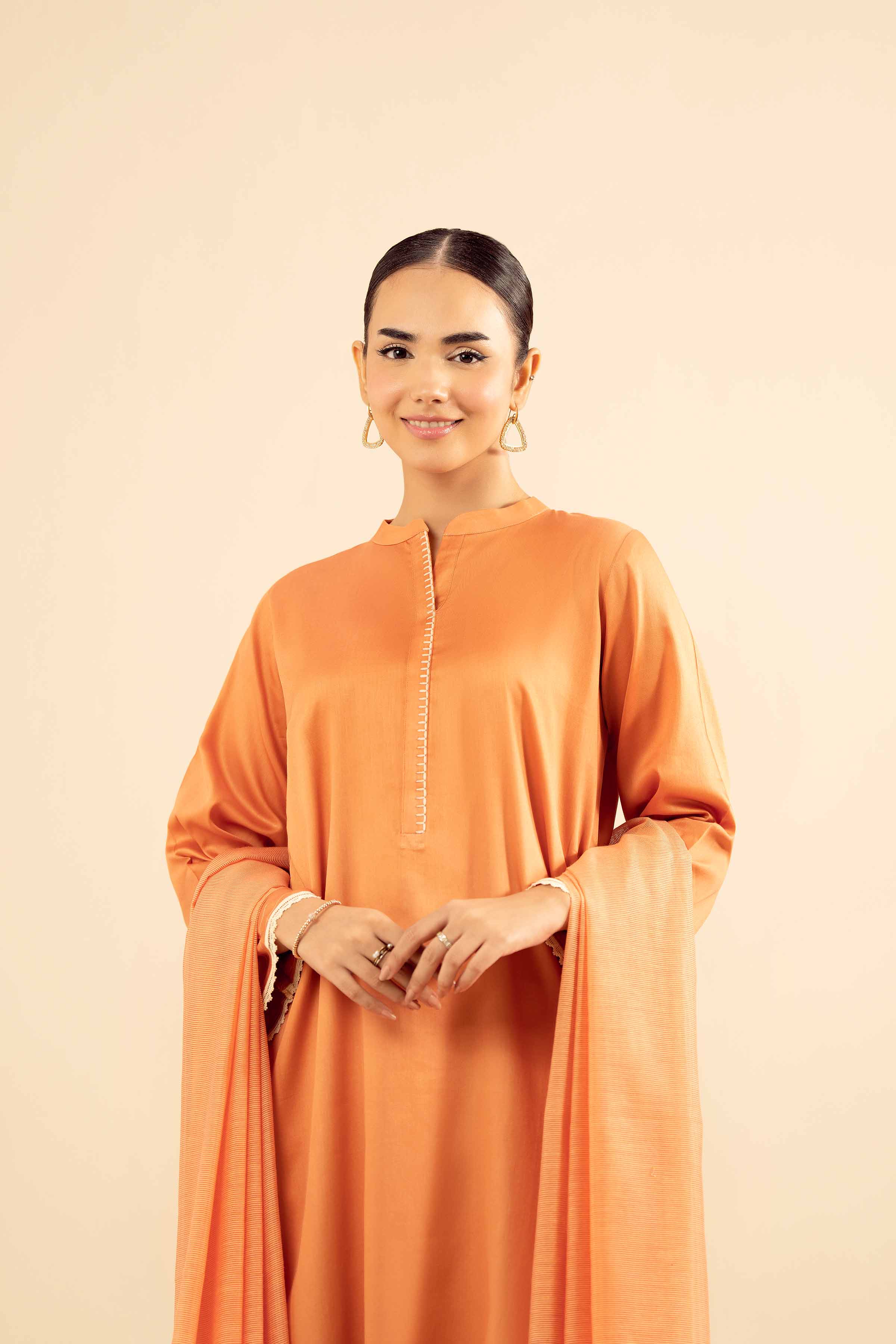 NISHATUAE - Orange Solids Satin 3-piece Ready to wear Suit
