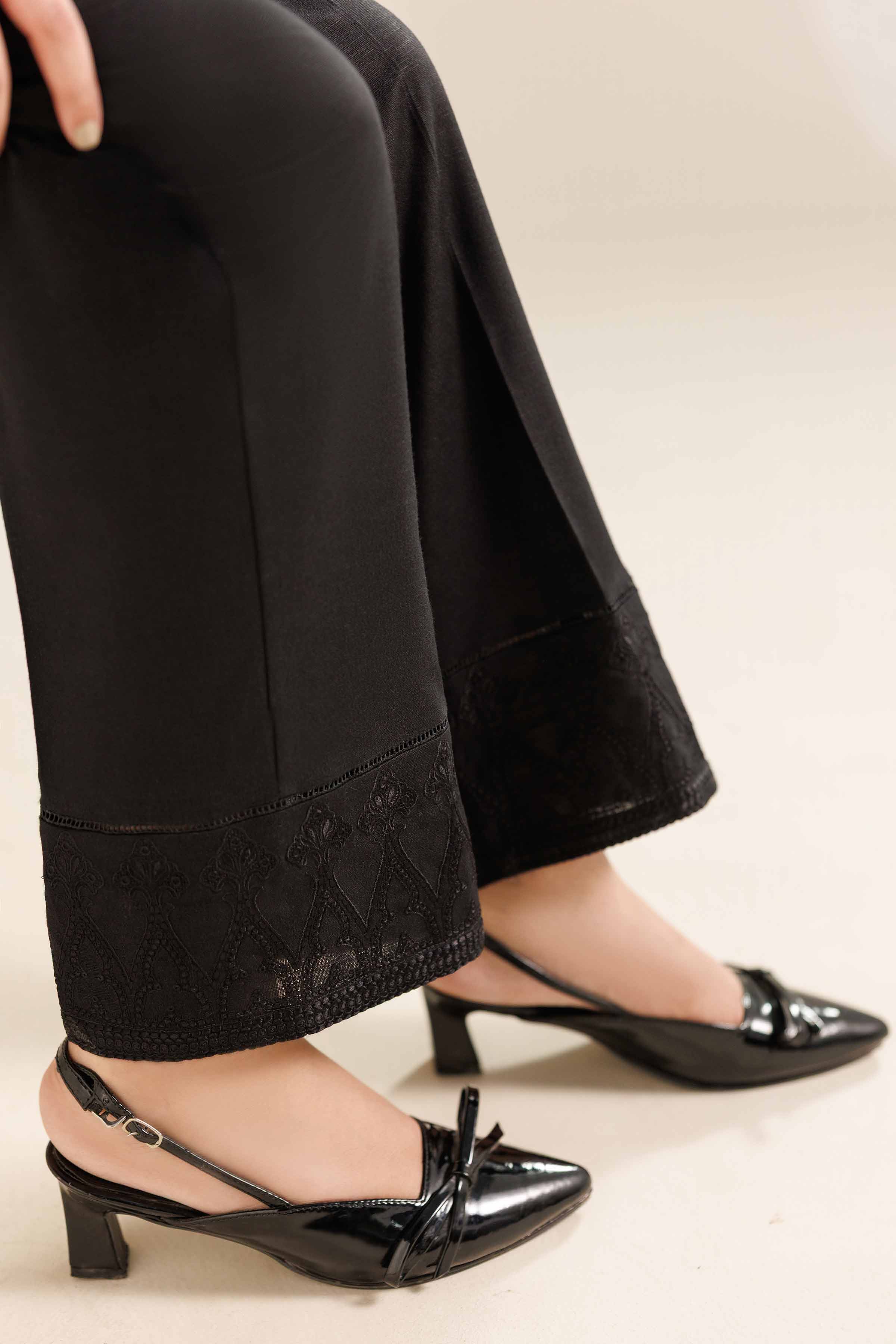NISHATUAE - Black Embroidered Karandi Ready to wear Trousers