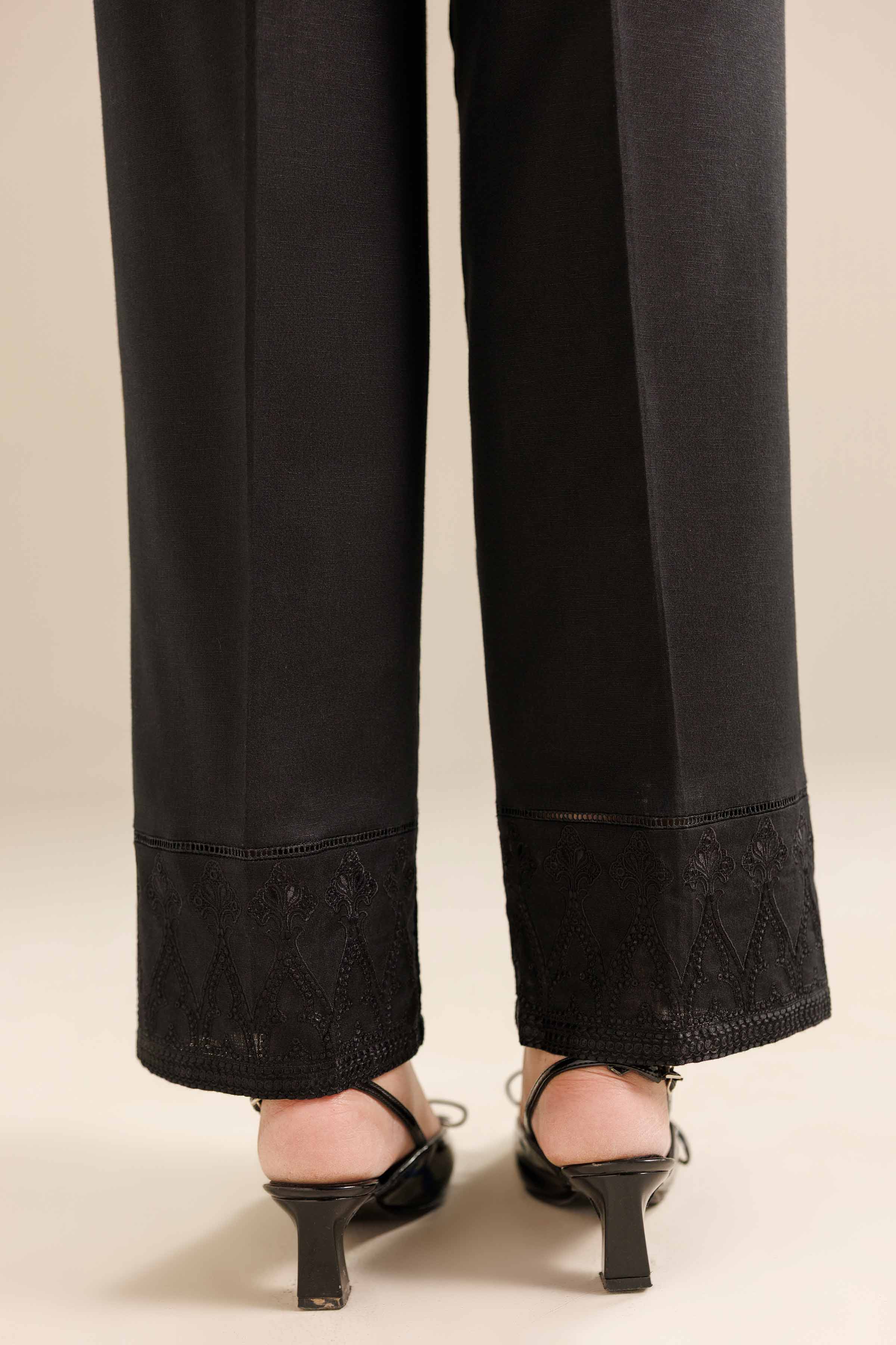 NISHATUAE - Black Embroidered Karandi Ready to wear Trousers