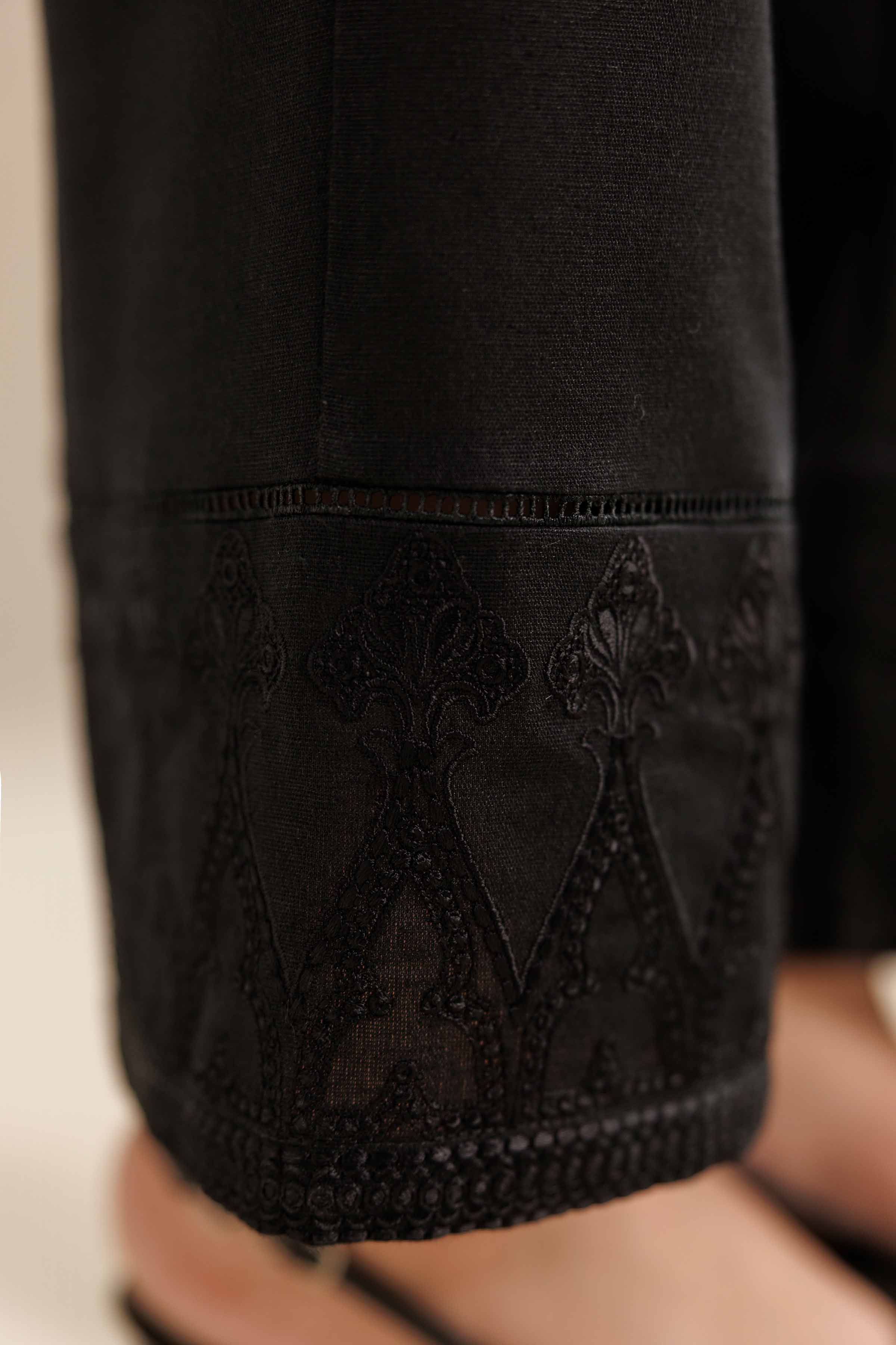 NISHATUAE - Black Embroidered Karandi Ready to wear Trousers