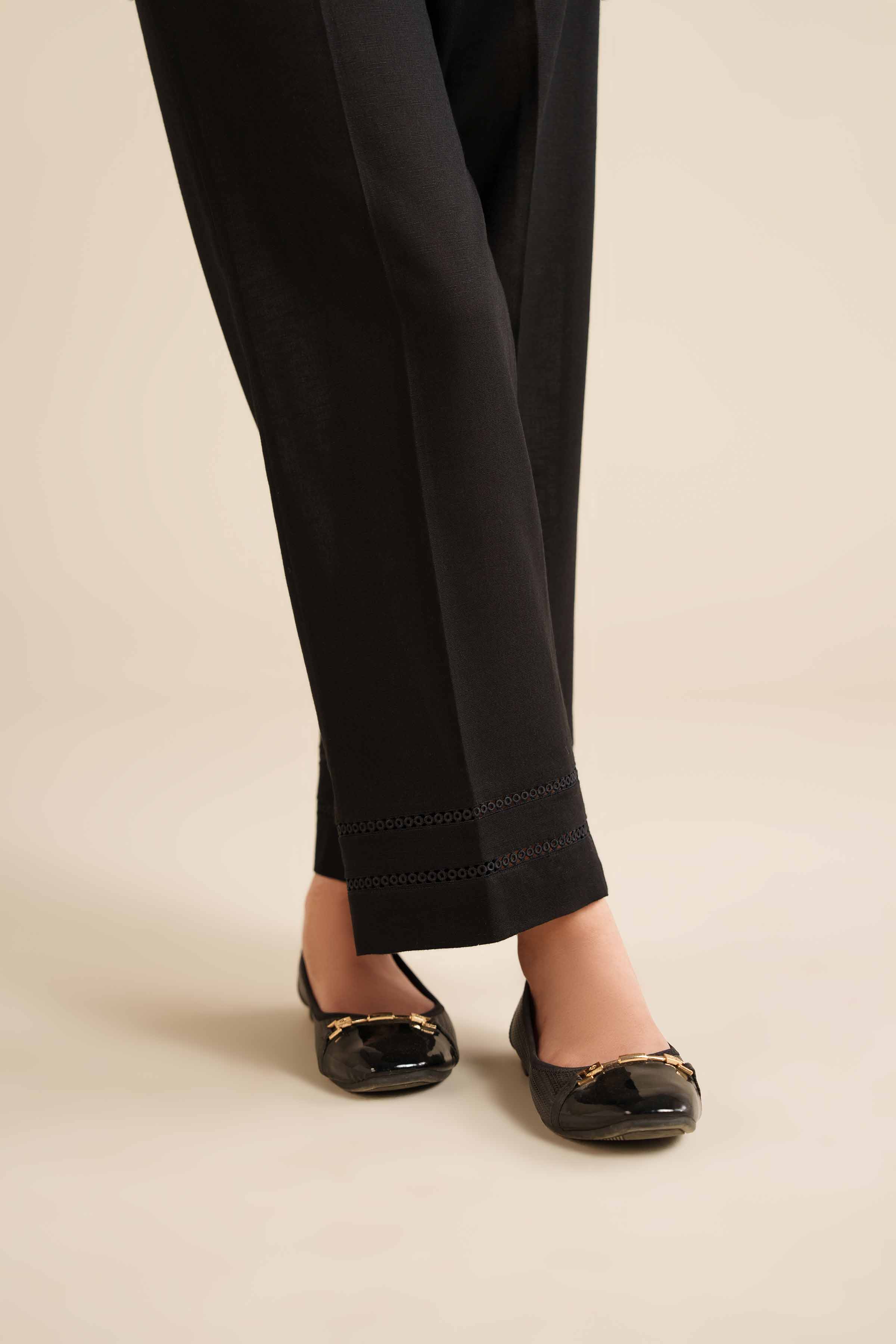 NISHATUAE - Black Solids Karandi Ready to wear Trousers