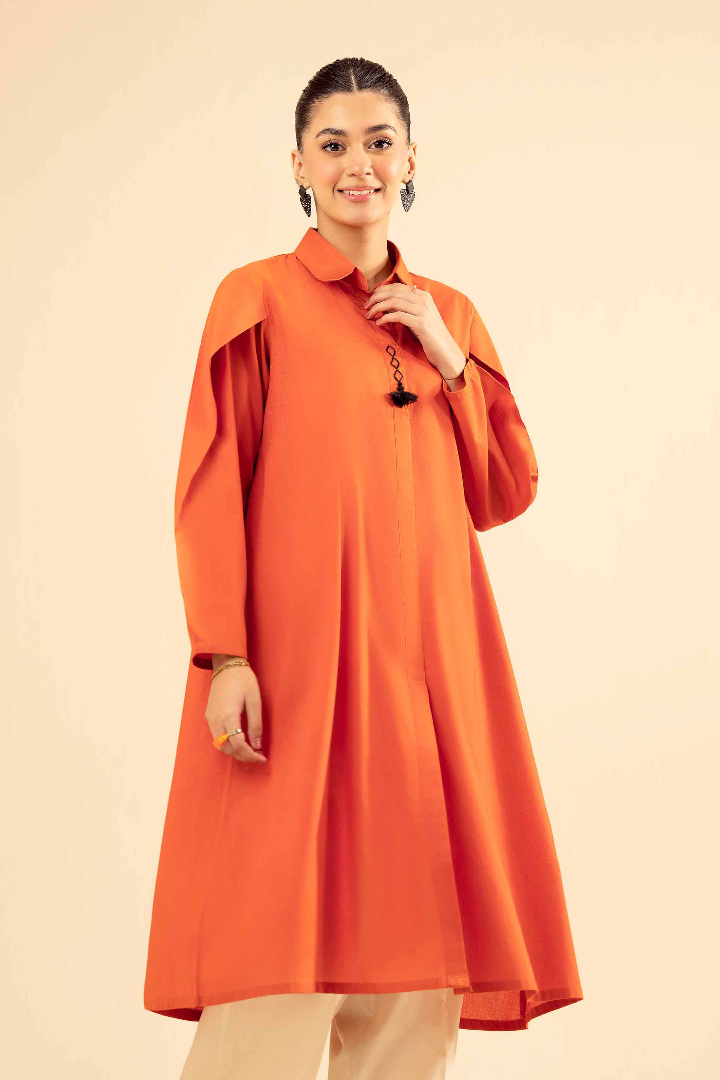 NISHATUAE - Orange Solids Cambric Ready to wear Shirt