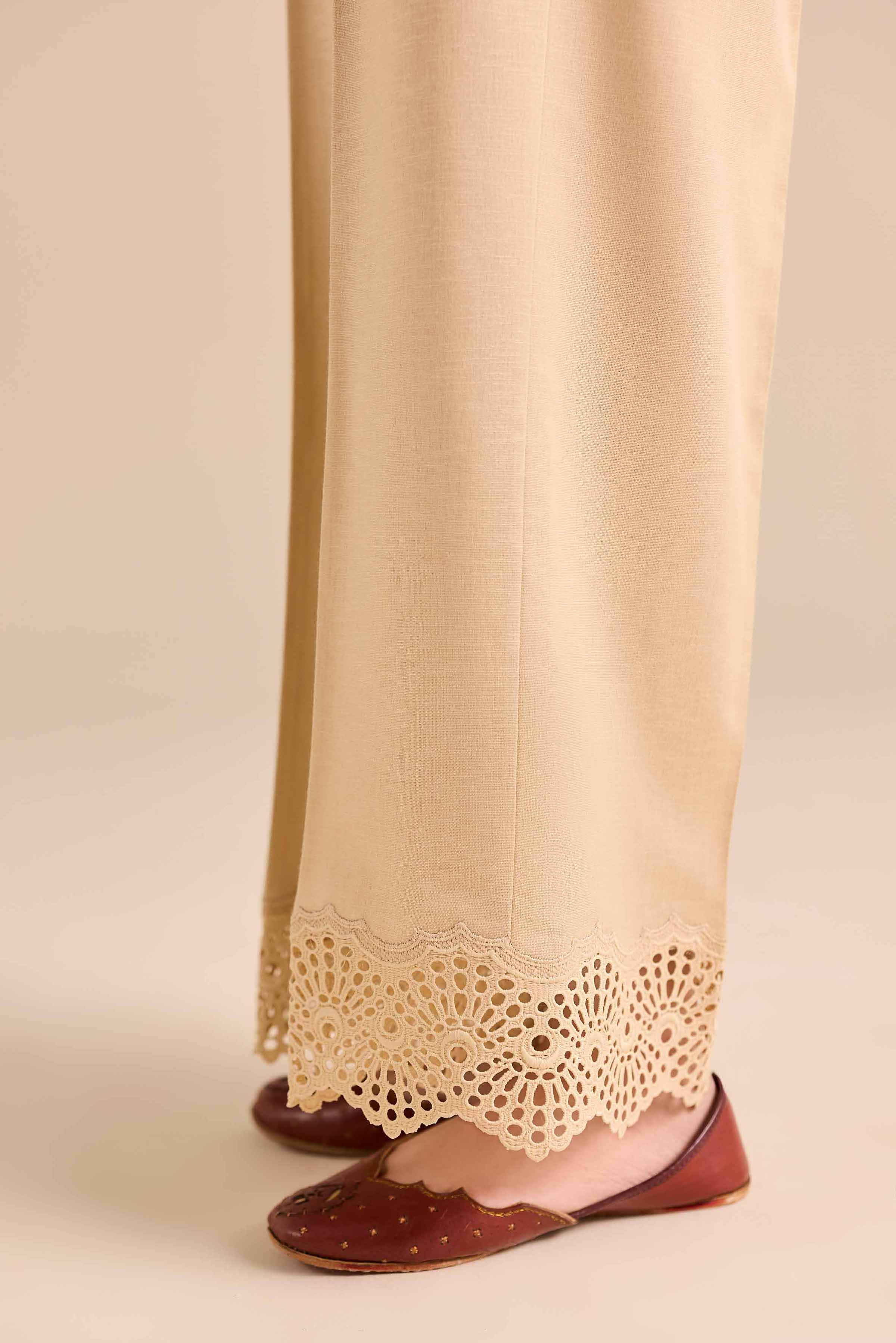 NISHATUAE - Beige Solids Karandi Ready to wear Trousers