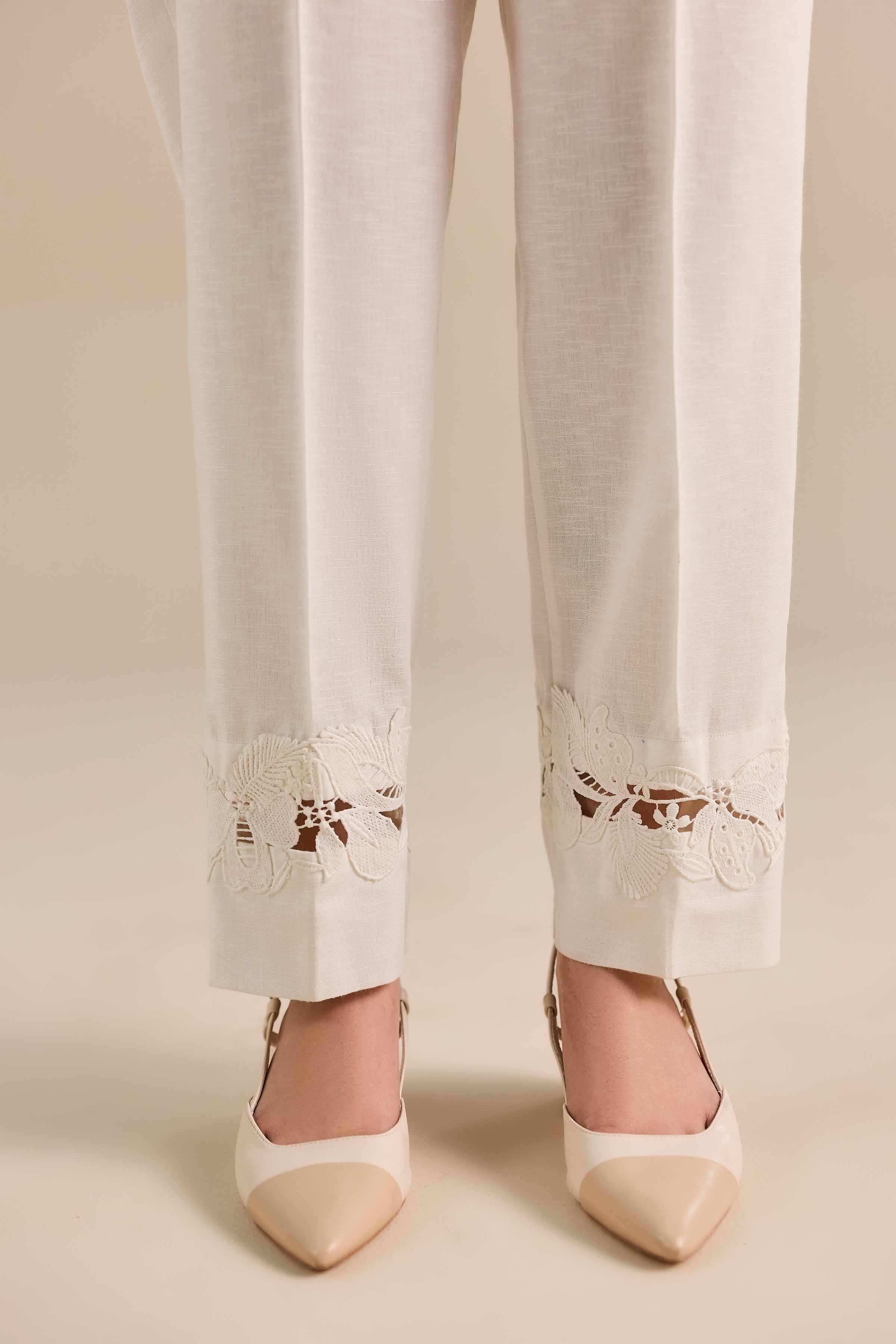 NISHATUAE - White Solids Karandi Ready to wear Pants